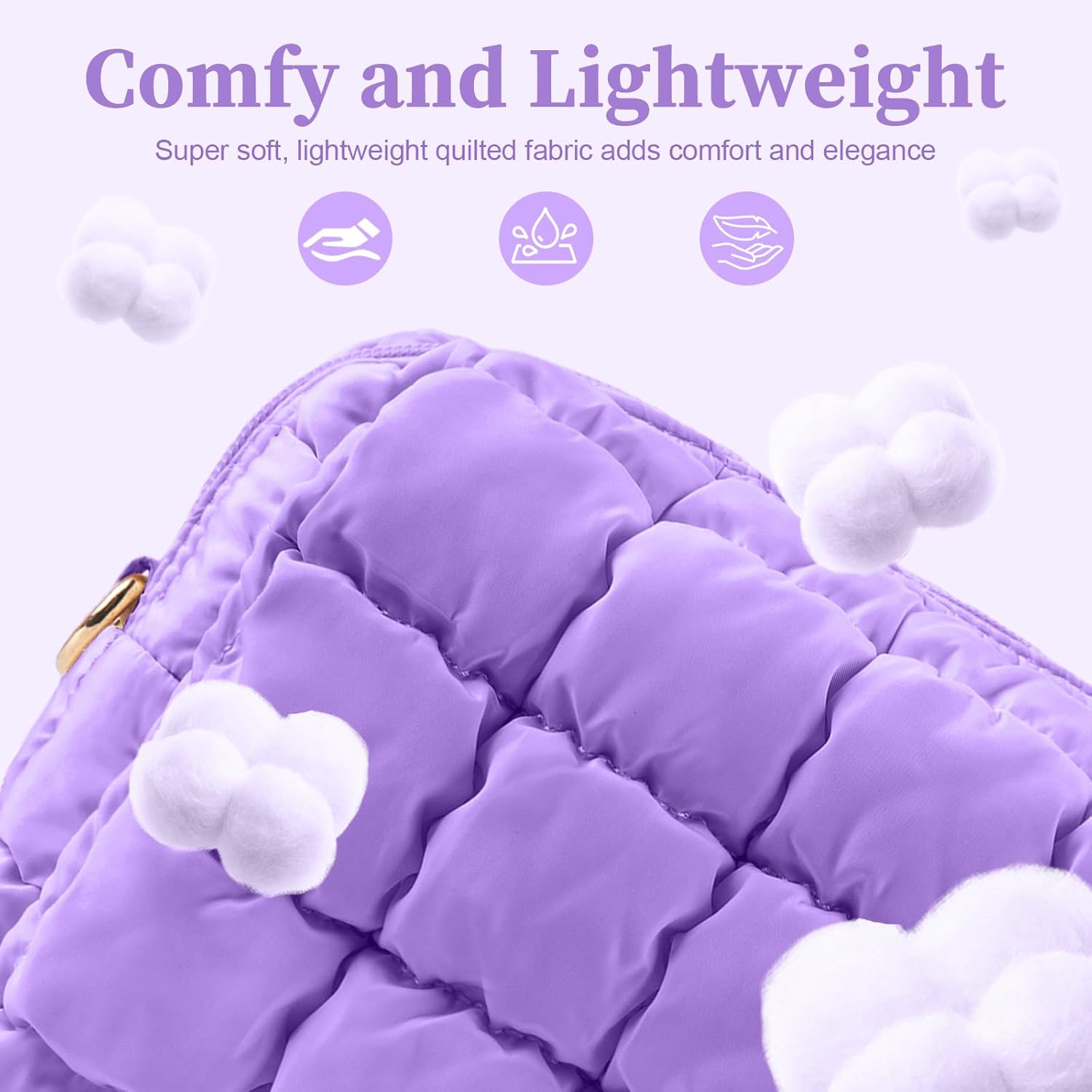 Puffer Quilted Makeup Bag Cosmetic Bags,Puffy Travel Toiletry Pouch for Women,Cute Checkered Zipper Bag Travel Essential,Portable Aesthetic Make up Organizer Bag for Gifts Work Daily(Purple,M) - Image 7