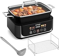 AUTUCU 7 Quart Programmable Slow Cooker Multi-Cooker: PFOA-Free Ceramic Pot, Steamer, Sauté, Oven-Safe to 450°F, Family Size