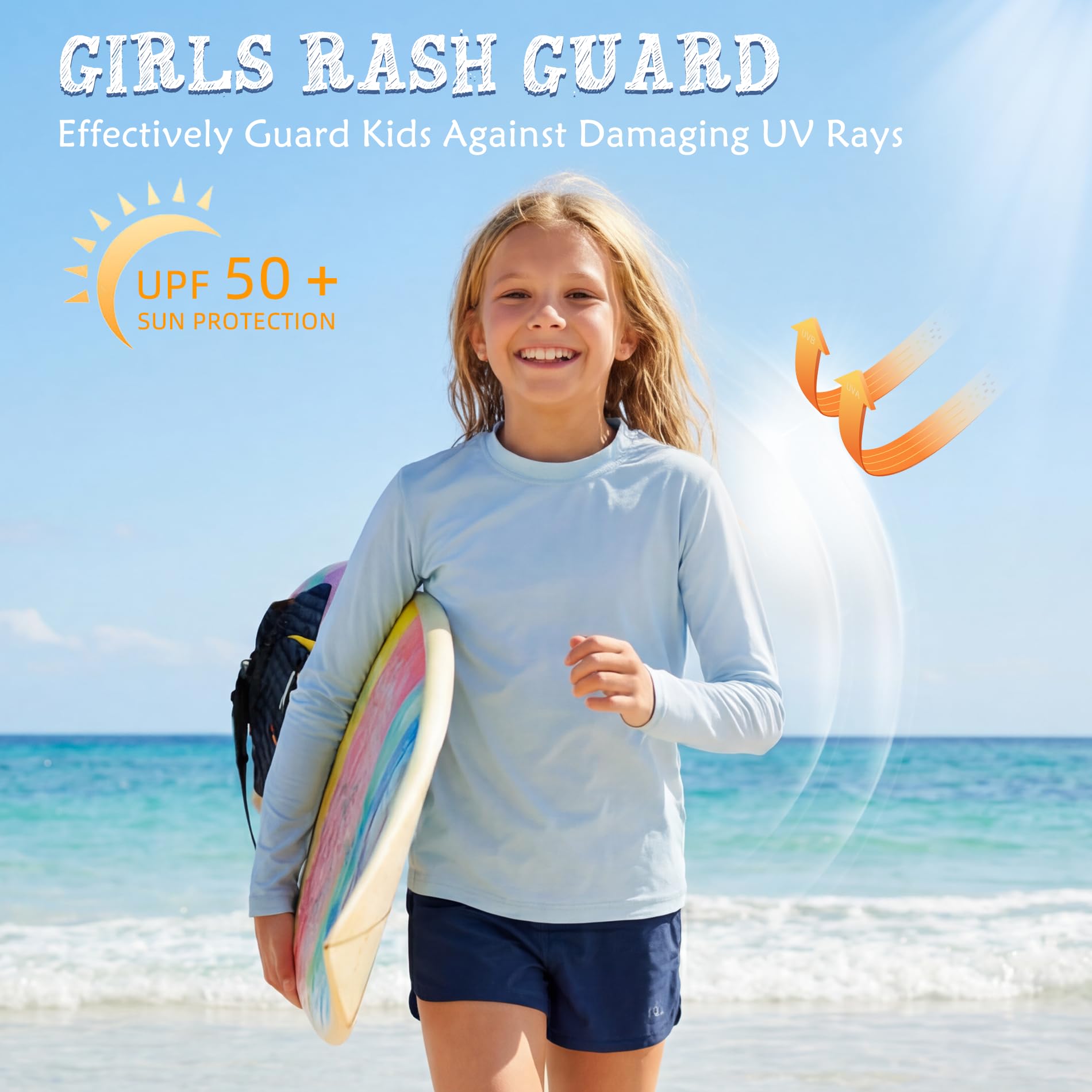 American Trends Rashguard für Mädchen: LSF + 50, langärmelig, UV-Schutz-Shirts für Mädchen, leicht, schnell trocknend, Sonnenhemden, Größe 5–16 Jahre