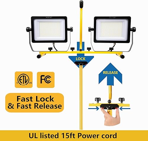 Miniatura 3 de Luz de trabajo LED de doble cabeza de 270 W 30000 lúmenes con soporte para trípode, 4 brillos ajustables, cable de alimentación impermeable IP 65 de