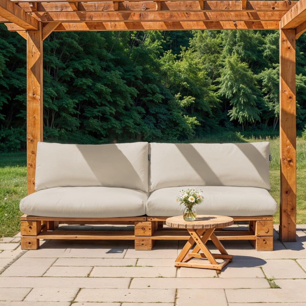 HAPPERS Cojín para Palets Toldotex Impermeable Crudo Set: Asiento 120x80x20 (Liso) + Respaldo 120x45x20 (Liso)