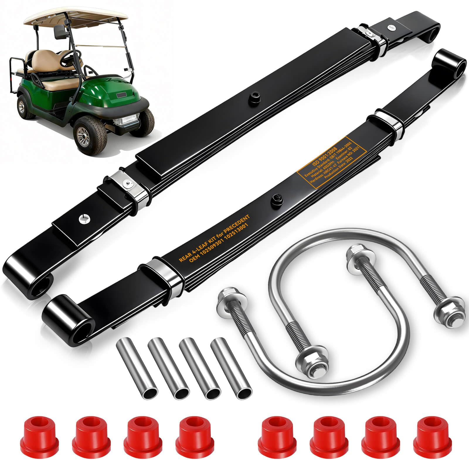 - Upgraded Heavy Duty Rear 4-Leaf Springs Kit for Club Car Precedent 2004-Up, Tempo & Onward 2017-Up Golf Cart Suspension with Bushings Sleeves U-Bolts Replace #102509301 102513001 Load Support
