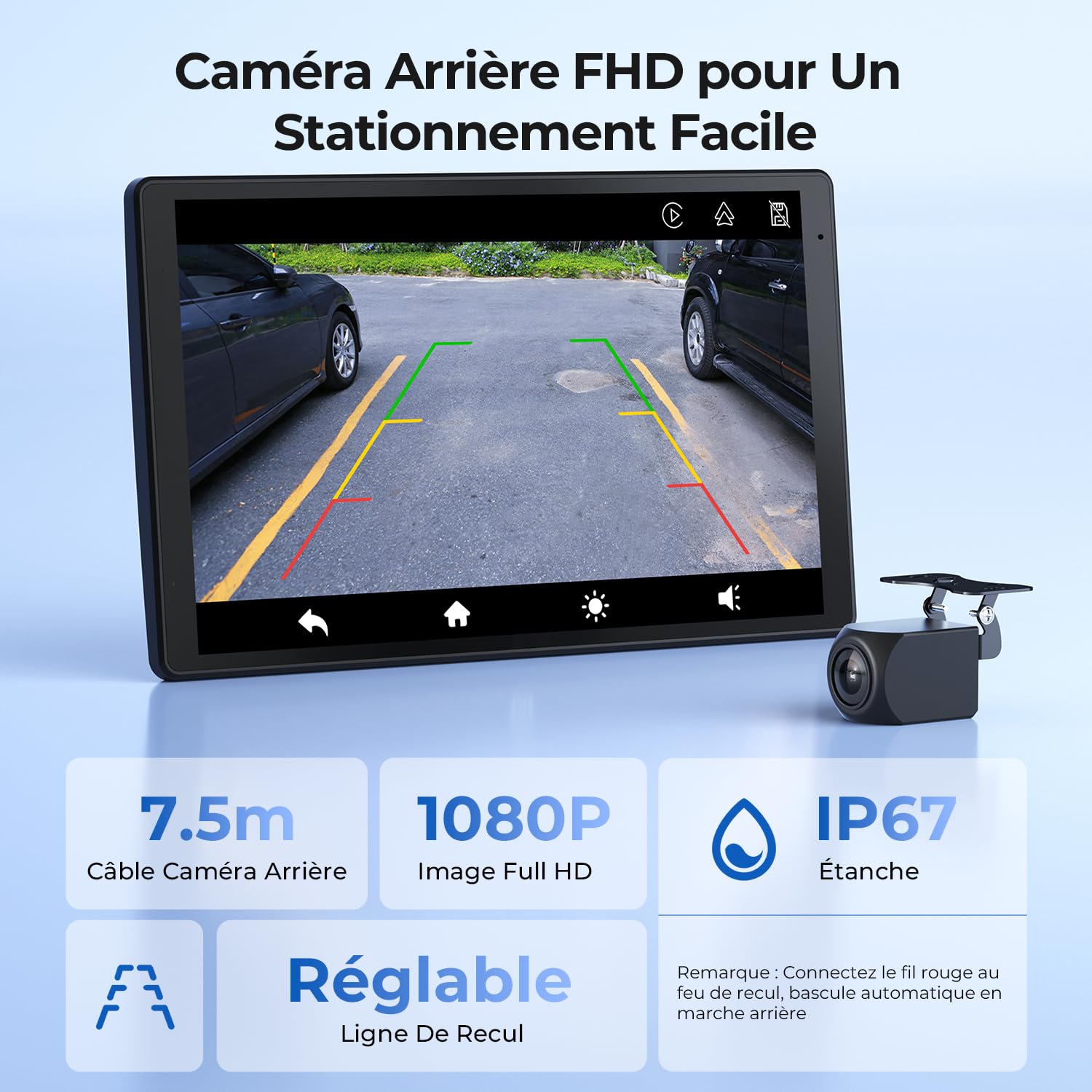 Écran Portable 8'' pour Apple CarPlay & Android Auto, Affichage HD 1440x900, Support Magnétique, Mises à Jour OTA, Modes Portrait et Paysage, Caméra de Recul, Bluetooth, Contrôle Vocal, Navigat