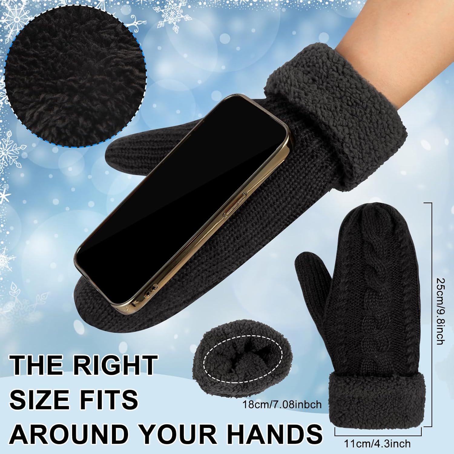 Women's Winter Gloves, Winter Warm Mittens Thick Knitted Gloves Mittens Warm Soft Lining Cold Weather Accessories Gifts - Image 2