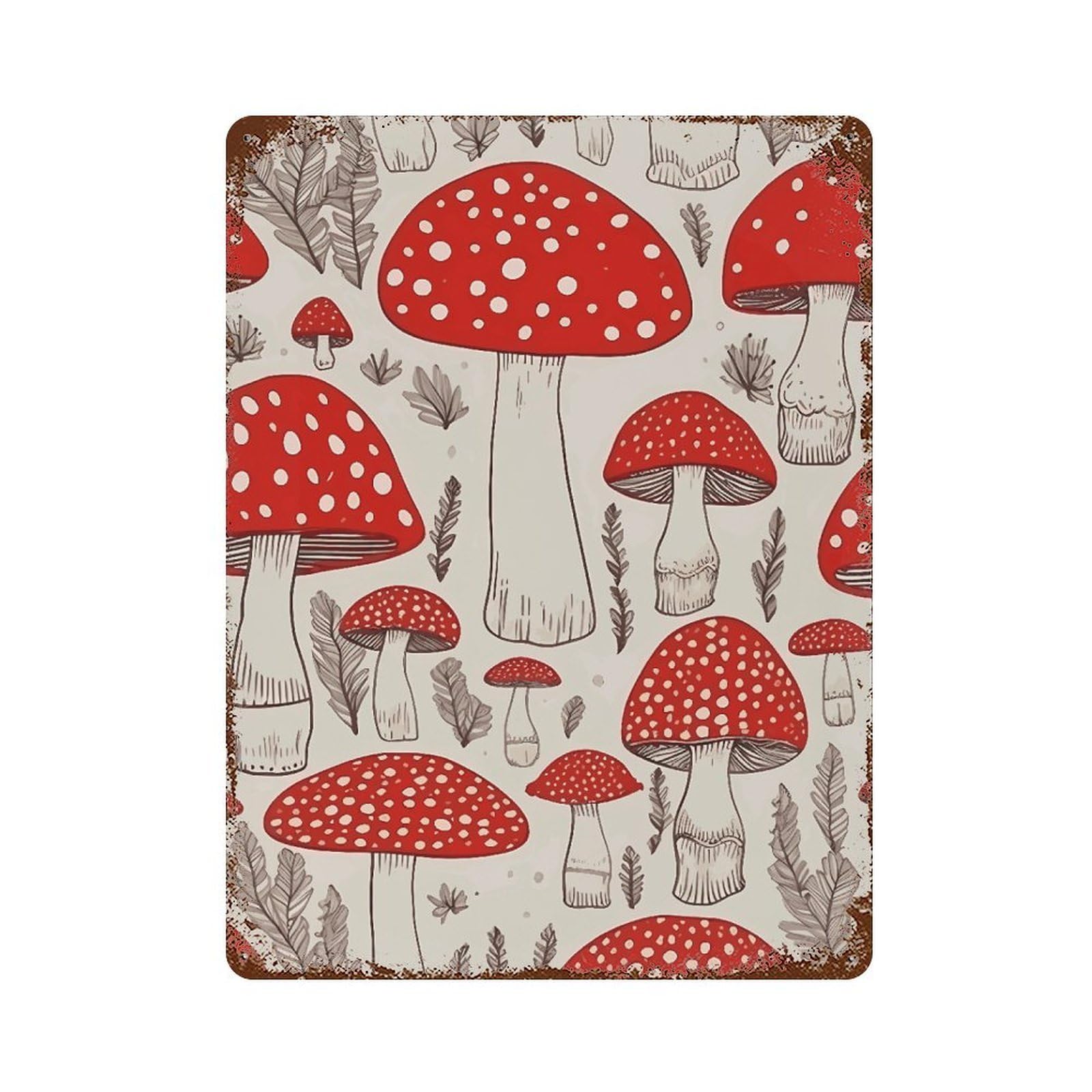 Tableau rétro en métal champignon rouge au design mural soigné