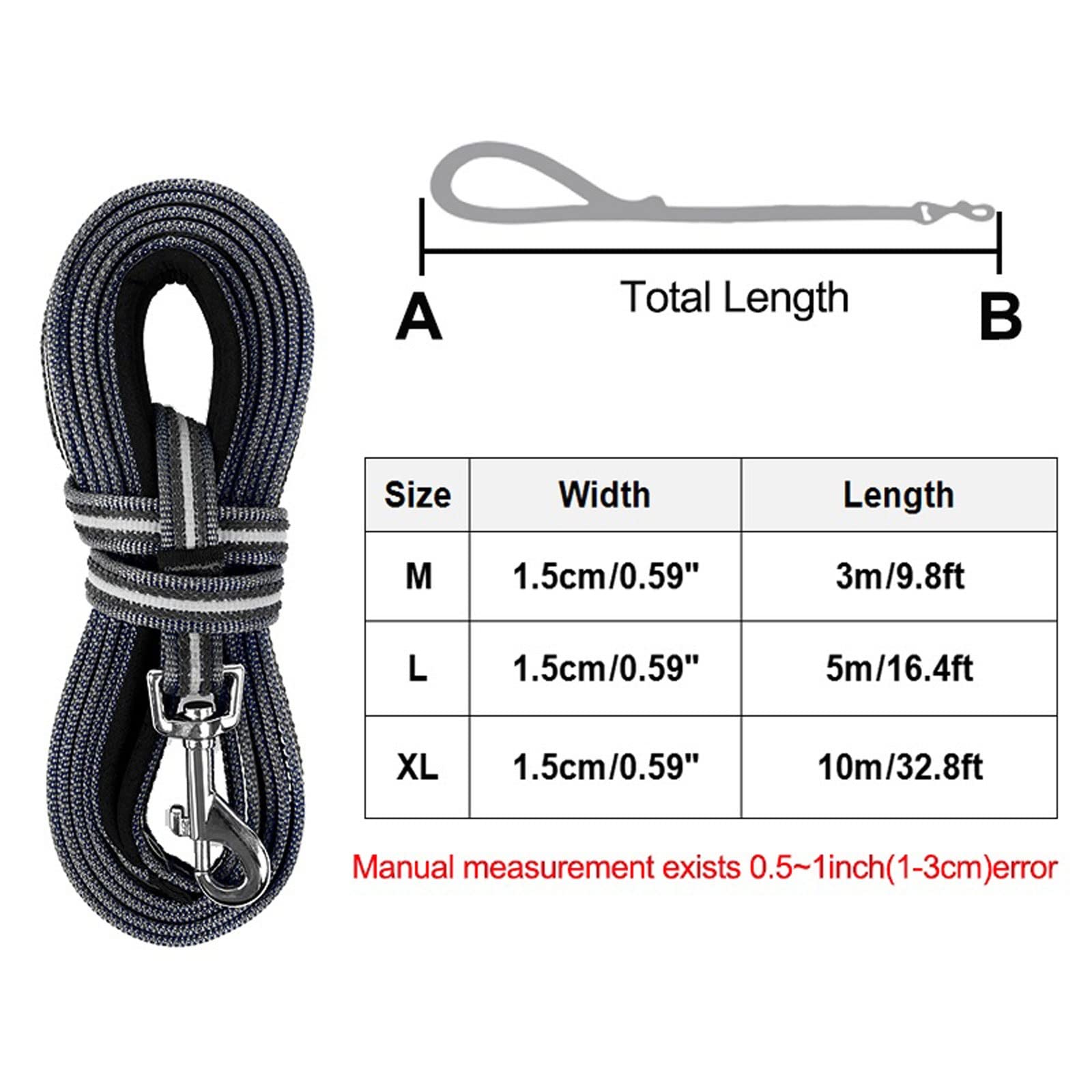 XIANGFAGS Laisse Chien 3M/5M/10M Pet Dog Chain Laisse Produits Accessoires Nylon Anti-Skid Outdoor Training Pet Lead Ceinture Doux Rembourré Poignée Chien Laisse