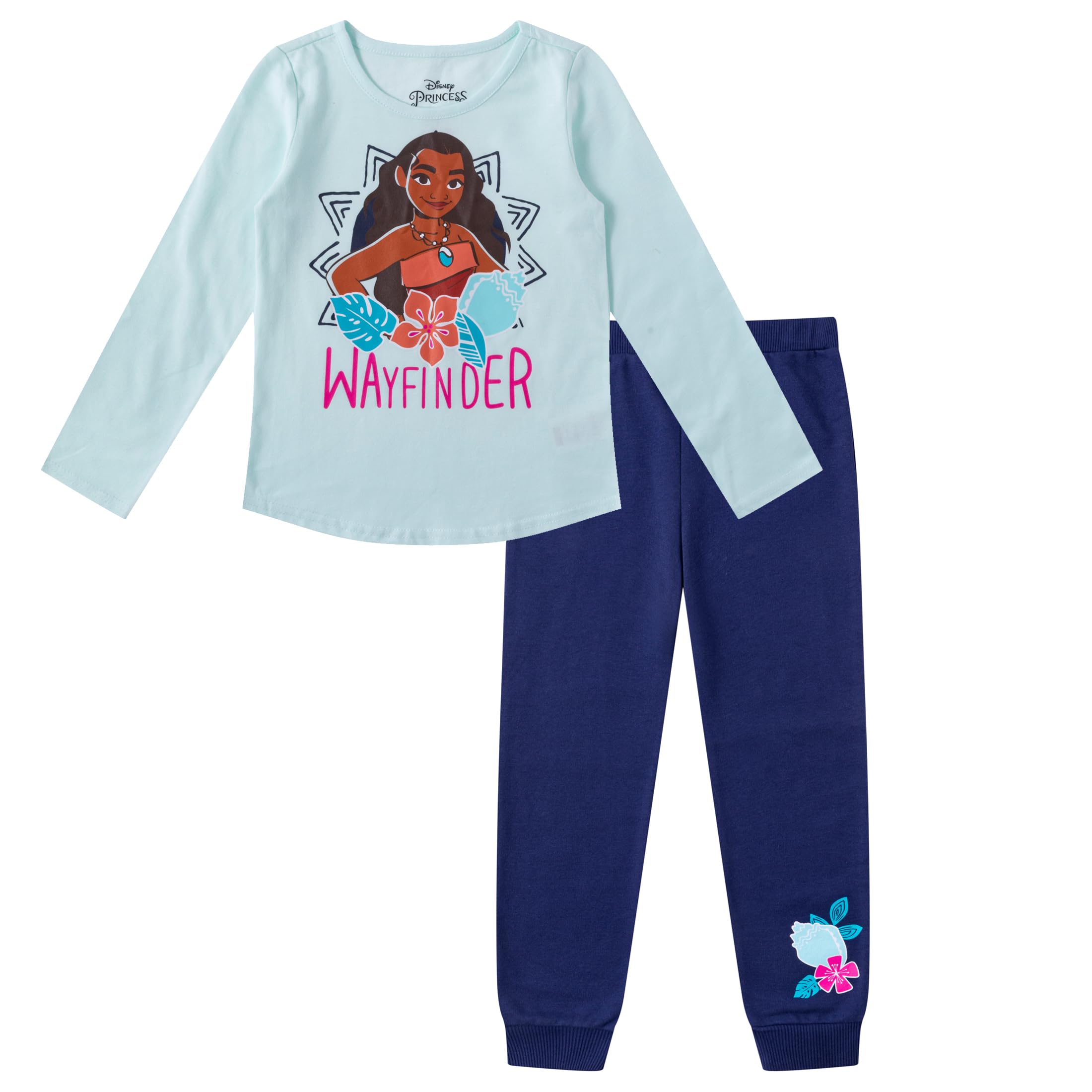 Moana Girls Long Sleeve Shirt and Jogger Pants Set for Toddler, Little and Big Kids – Blue/Navy