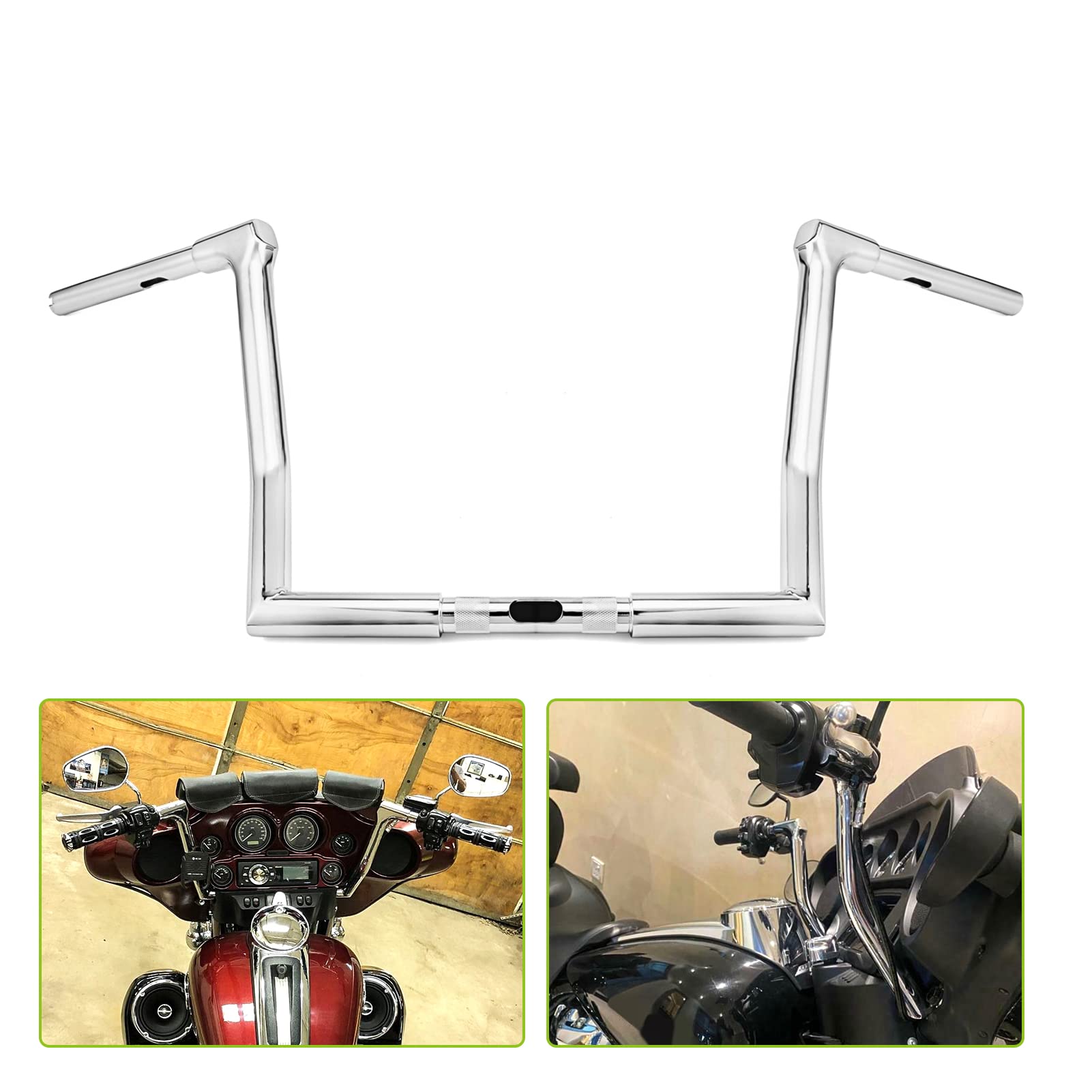 1" Clamp 12" Rise 10" Pullback Bar Bagger Monkey Bar Chrome Handlebar Compatible with 1986-2023 Harley Touring Electra Glide Street Glide