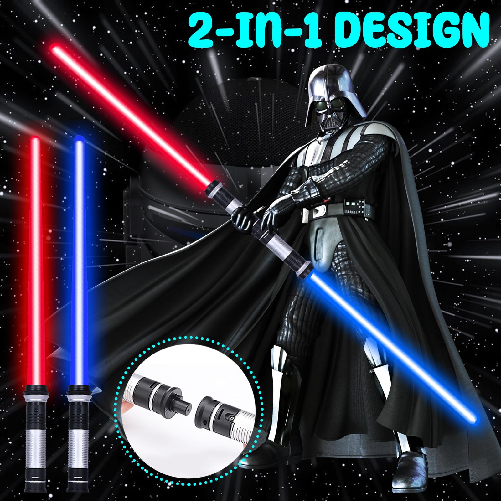 Atuoxing 2 Pezzi Spada Laser, 2 in 1 Manico Lunghezza Regolabile Spade Luminosa per Bambino, 7 Colori Modificabili con Luci LED ed Effetti Sonori per Adulti e Adolescenti