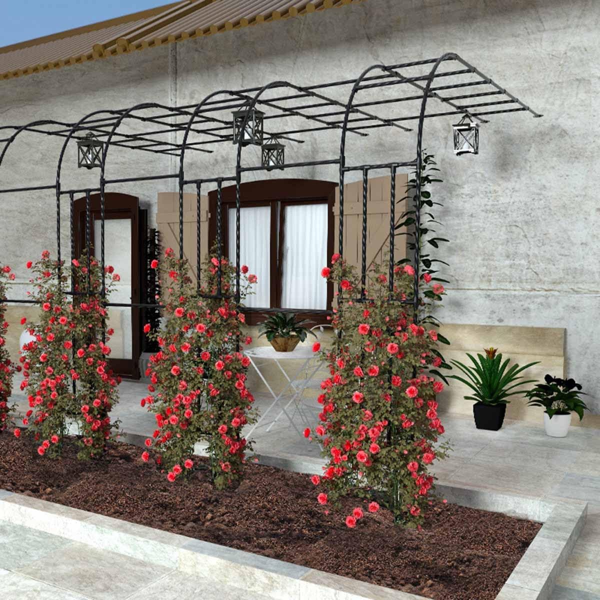 Arco Giardino Metallo Arco metà Lato per Pianta Rampicante, Arco da Rose per Esterni Terrazzo, Fiori Arco Supporto Robusto Facilità di Montaggio(240x240cm)