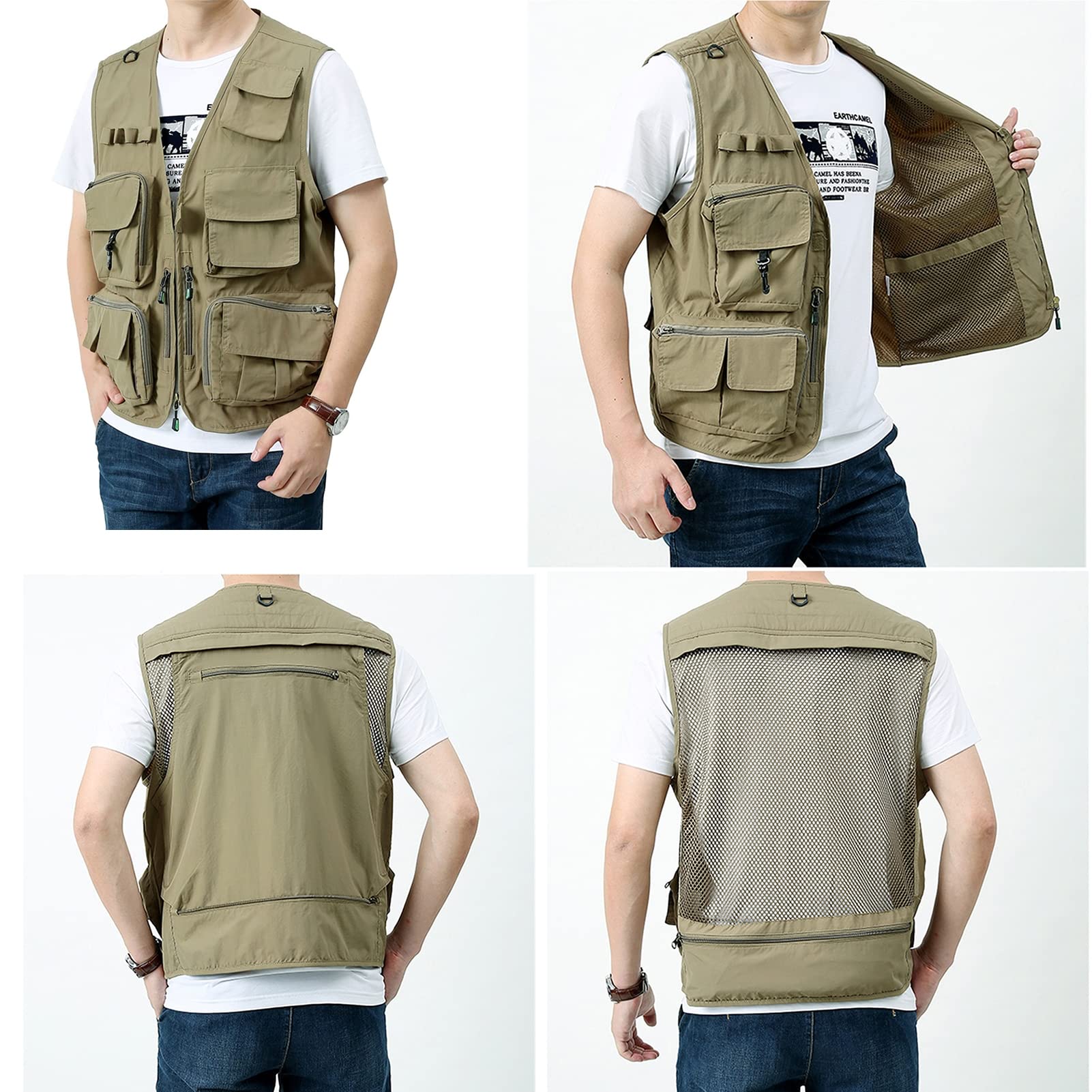 WOODPECKER GILET CHASSE/PÊCHE Homme 48/50 Gris Multi-Poches Zippé Fonctionnel EUR 18,92 - FR