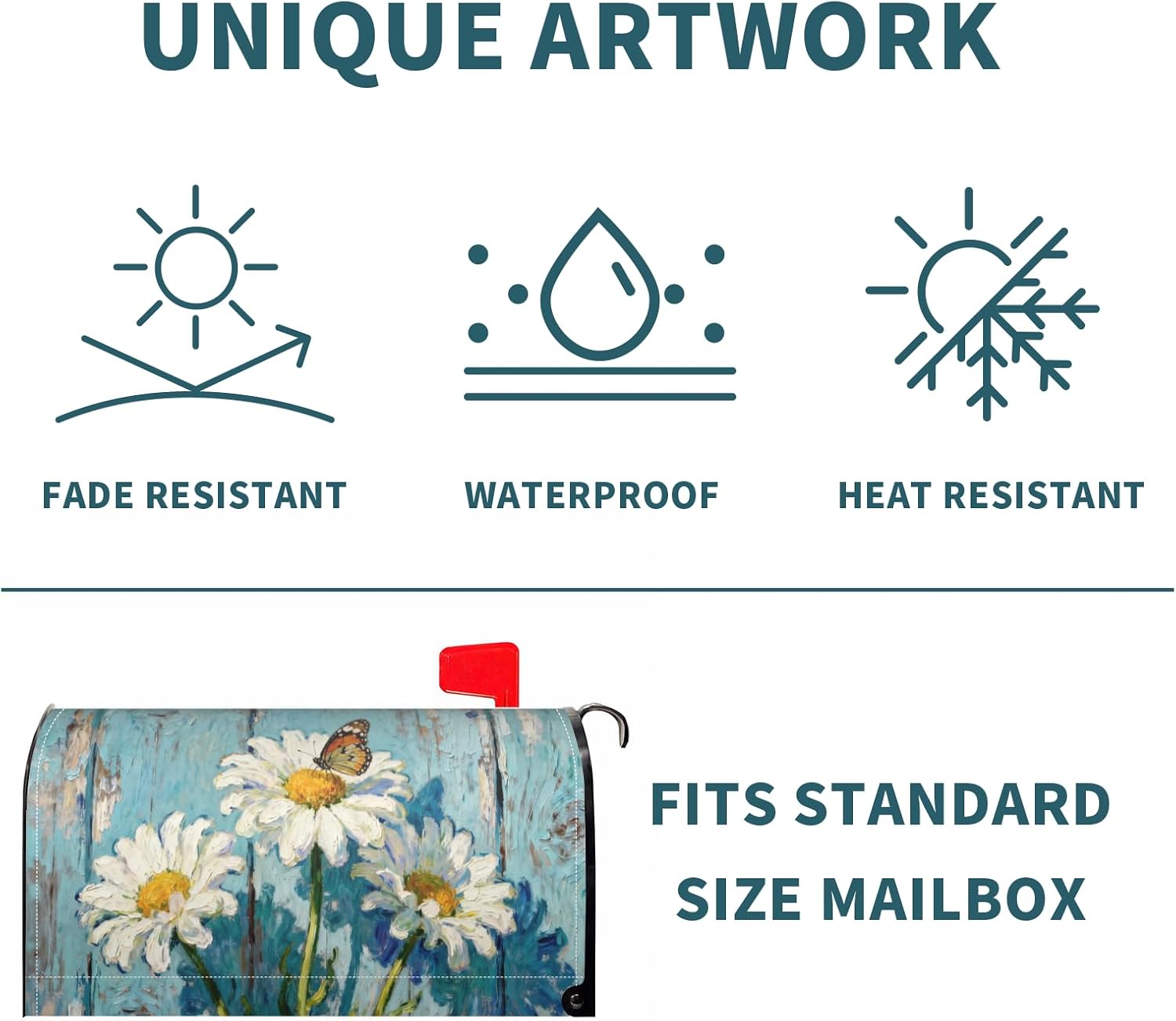 Daisy Floral Mailbox Covers Magnetic Standard Size Spring Summer Theme Woodgrain Flower Butterfly Print Seasonal Outdoor Decorative Letter Box Cases for Home Garden Outside Decor, 21x18 Inch