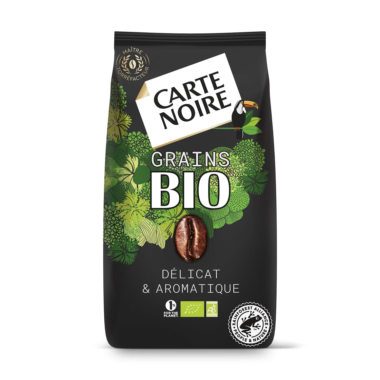 CARTE NOIRE - Café Grain Bio - 100 % Arabica - Origine Amérique Latine - Paquet de 1 kg - Fabriqué en France