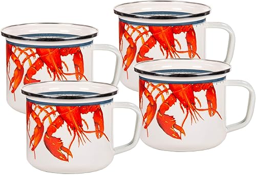 Golden Rabbit Enamelware - Juego de 4-24oz Grande Tazas (langosta)