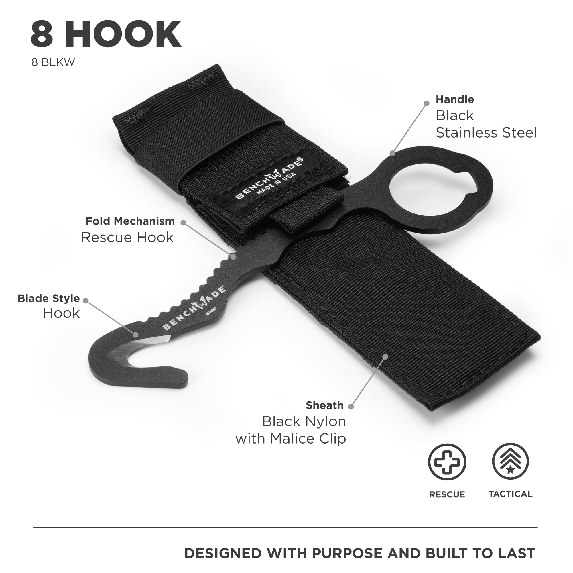 Benchmade - Hook Safety Cutter with Black 440C Handle (8 BLKWMED)