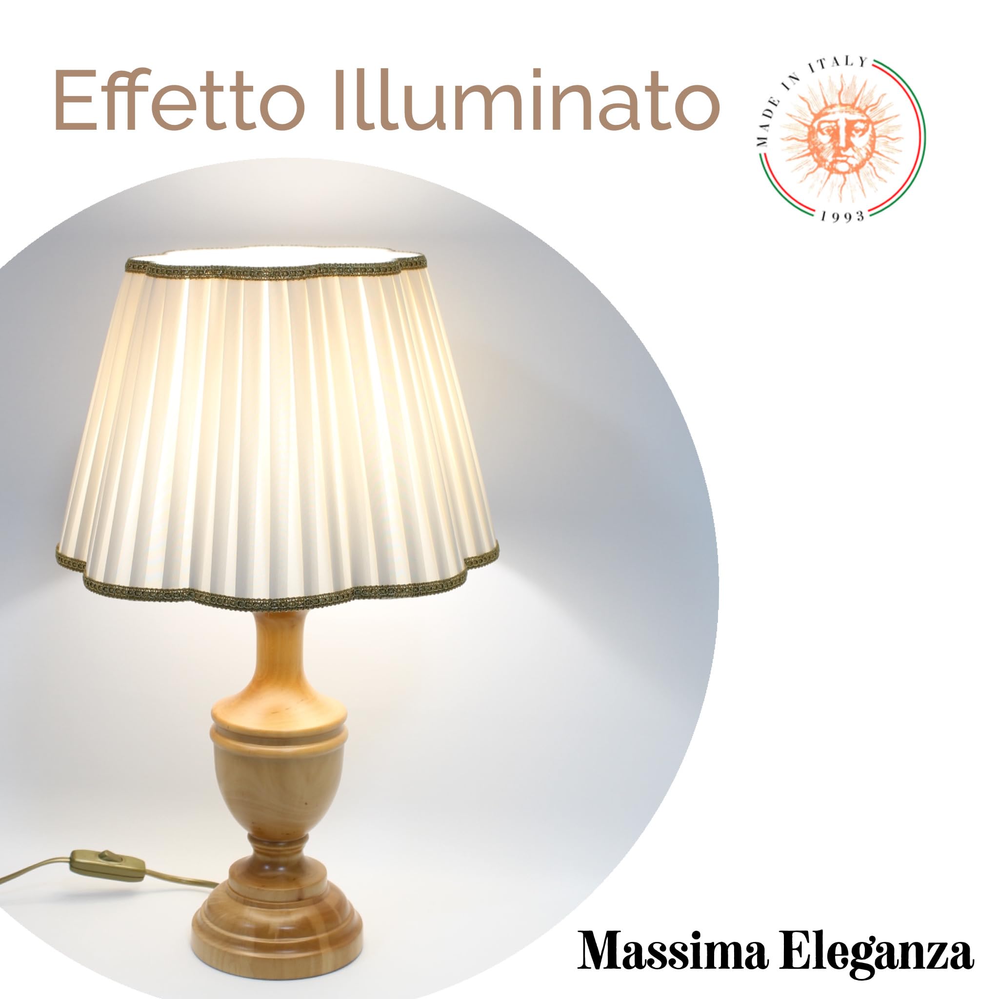 Paralume Margherita per lampada in tessuto Plissettato Pongè Avorio con Passamaneria 10 - Artigianale, autentico Made in Italy (D.30 x D.Sup. 19 H.22 cm (ATTACCO E27))
