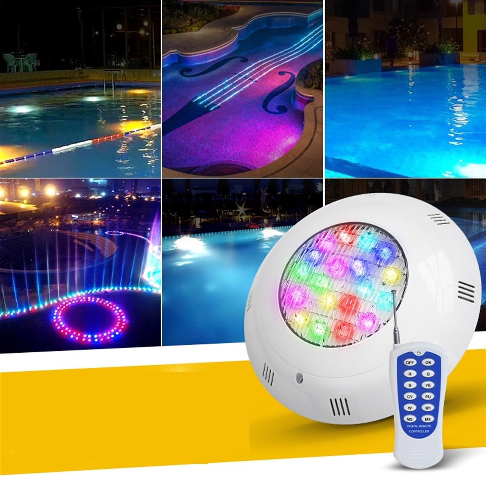 EDEDE Luci Piscina, Telecomando Senza Fili for Piscina a LED colorato Impermeabile RGB for Esterni Luce Subacquea 12v Luce for Piscina montata a Parete(White, 6W)