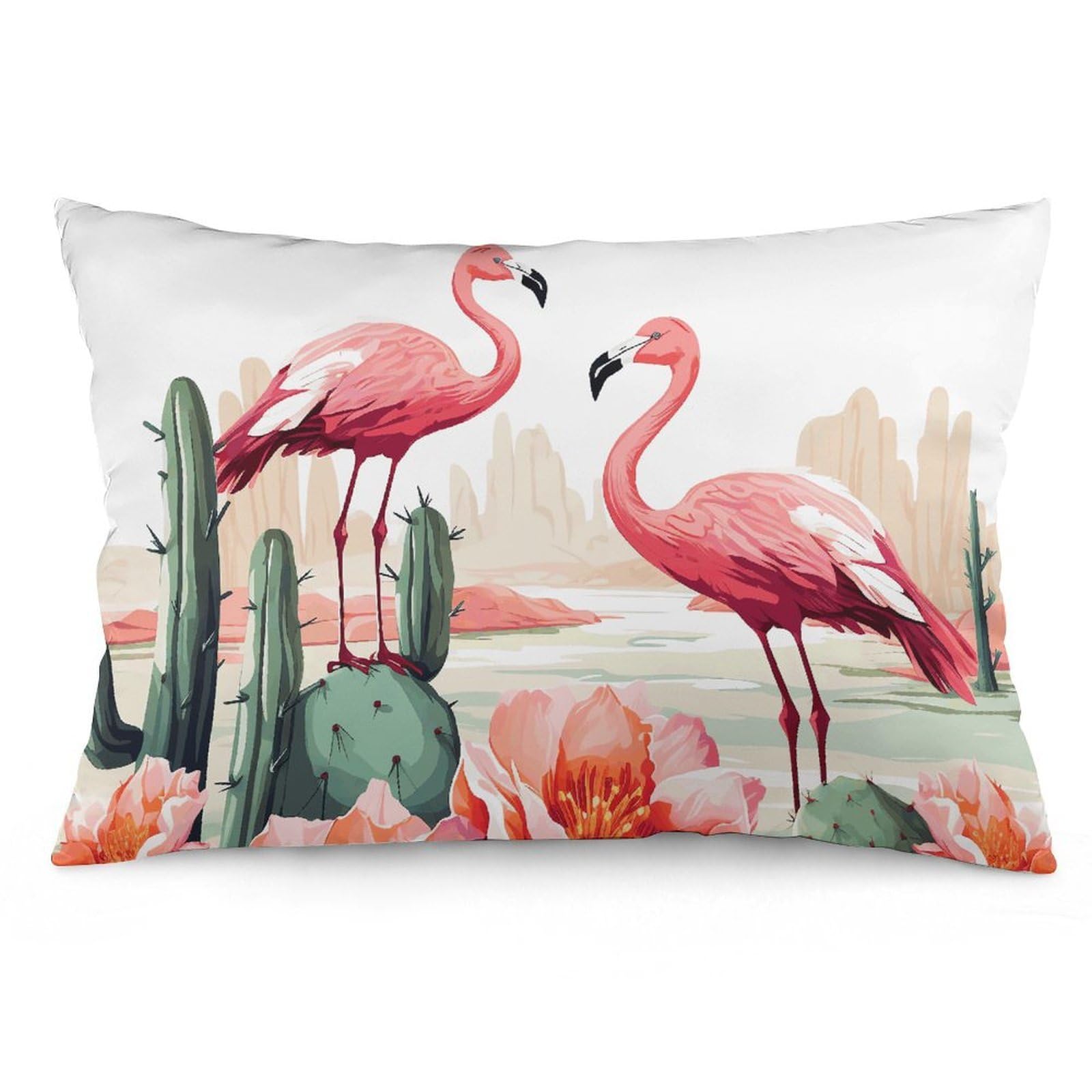 2 Pack Pillow Cases for Hair and Skin, Soft Breathable Pillow Case Covers with Hidden Zipper, Cactus Flamingo Rose Flowers Pillowcase 16 "x24 Pillow Covers for Sleeping Gift