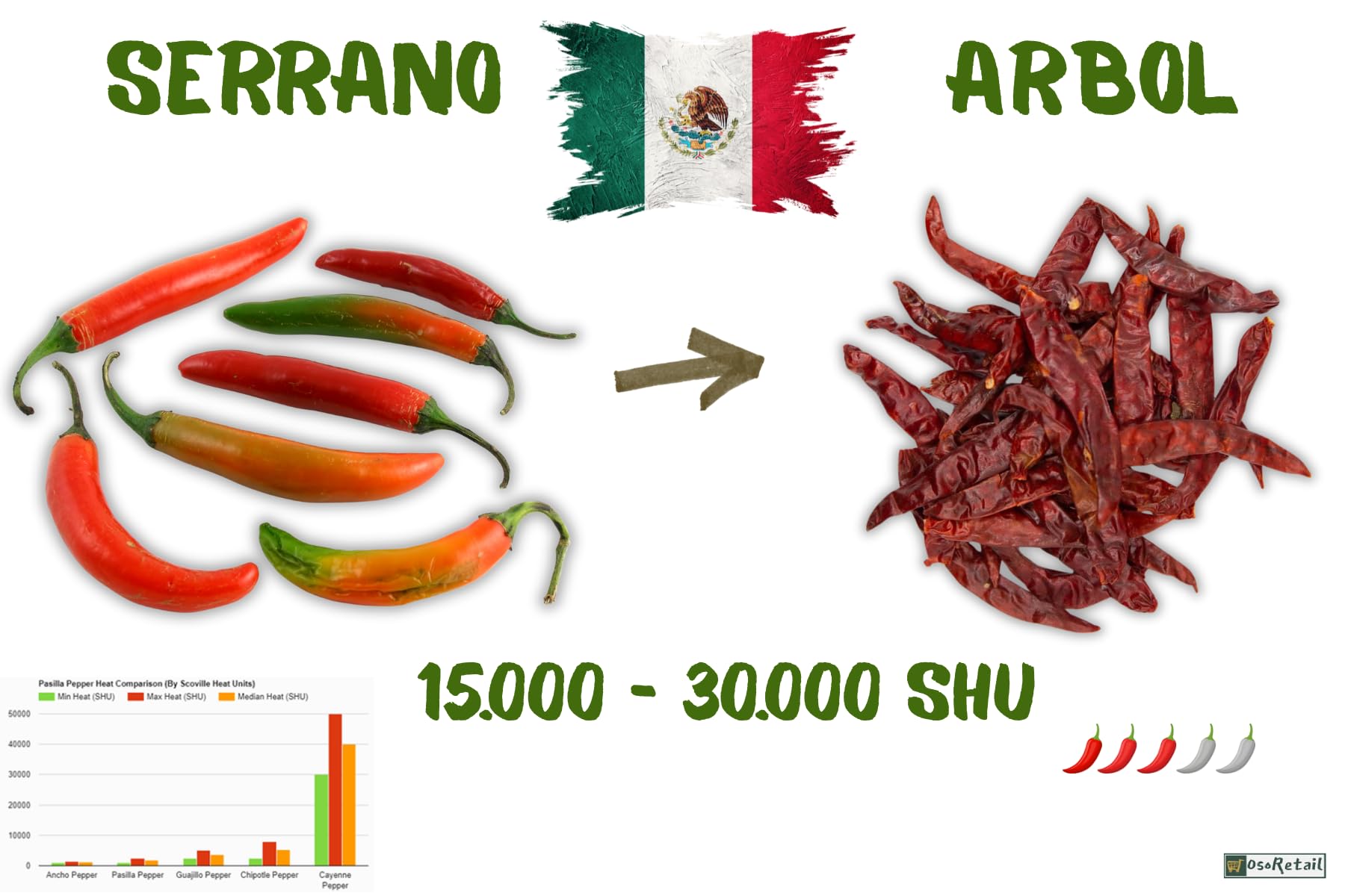 OsoRetail Pack 4x100g Chiles Secos de México | Pack 4 Chiles Gourmet (Ancho, Guajillo, Árbol, Pasilla) | 4 × 100 g | Ideal para Moles y Salsas Artesanales