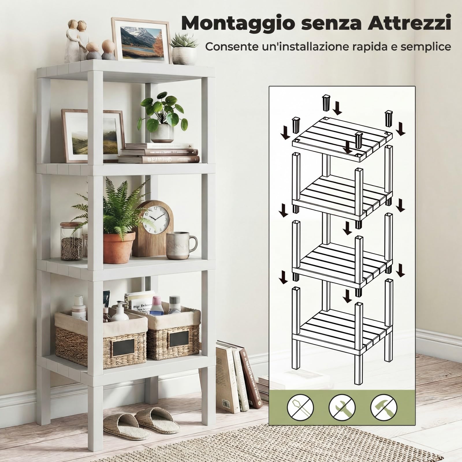 COSTWAY Scaffale di Stoccaggio a 4 Ripiani, Mobiletto Scaffale in Plastica Autoportante, Unità Organizzatrice Stretta per Bagno Cucina Soggiorno, 38x32,5x99 cm (Bianco)