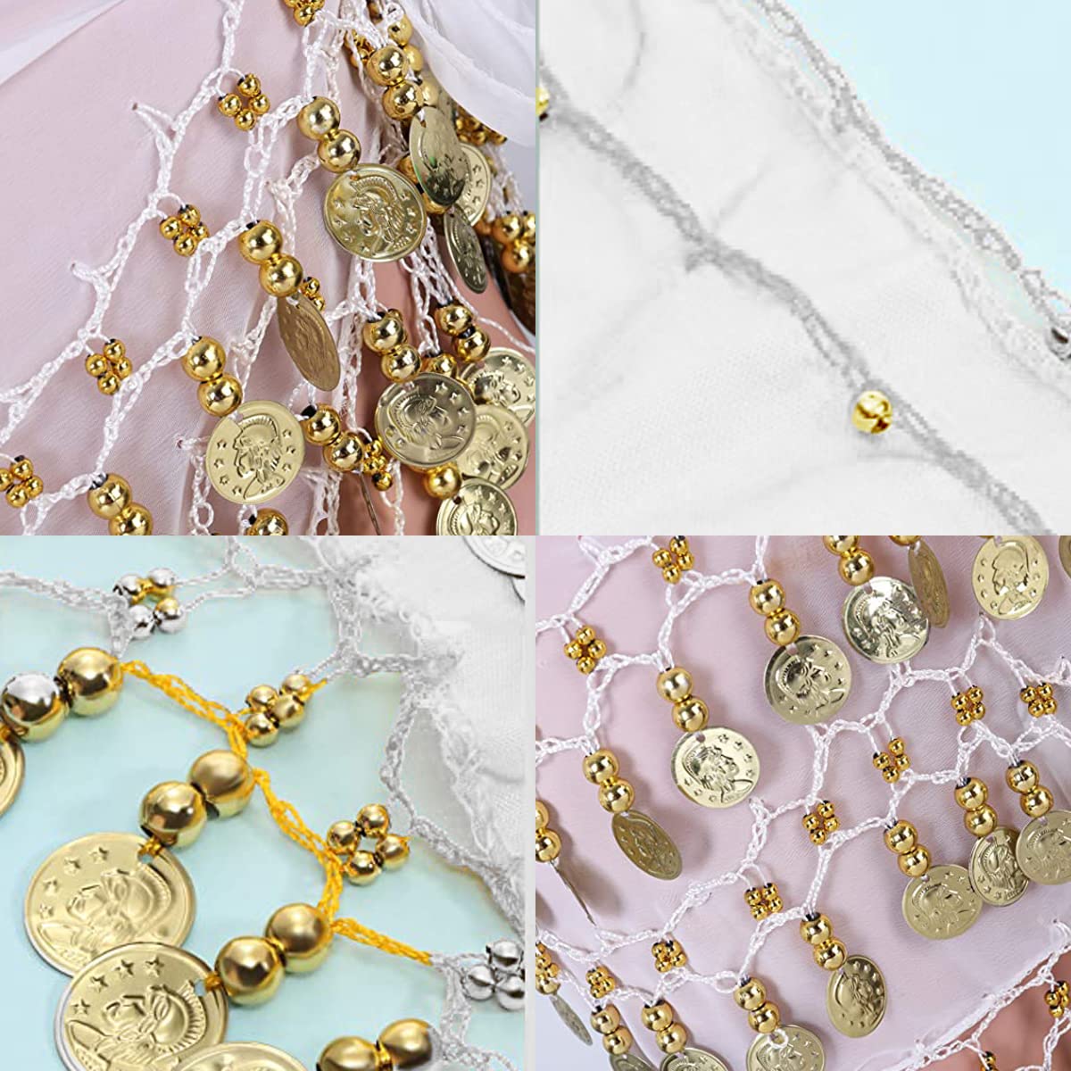 Écharpe à la hanche de danse du ventre avec bracelet, 128 pièces Belly Dance Jirt Wrap Belt avec bracelets de cheville au poignet, Chaîne de taille de ceinture de jupe de danse