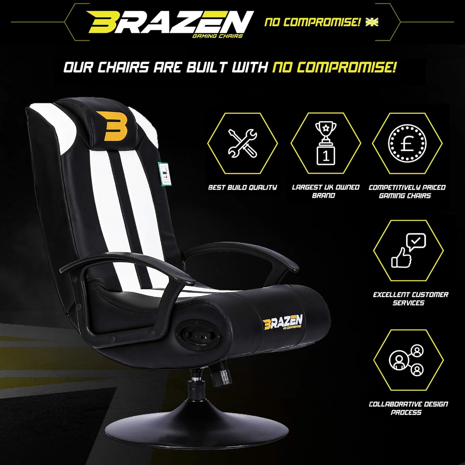 Buy Brazen Stag 2 1 Bluetooth Surround Sound Gaming Chairs For Kids With Speaker Subwoofer And Pedestal Base White Online In Indonesia B07dt27ksd