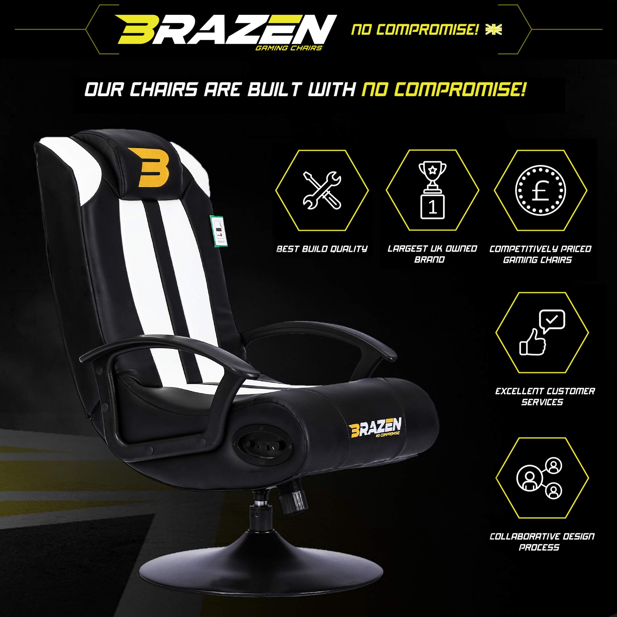 BraZen Stag 2.1 Bluetooth Surround Sound Gaming Chairs for Kids with