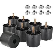 M8-1.25 Metric Thread Bolts Plastic Furniture Legs 2 Inch Black Round Tapered Sofa Feet with T-Nuts - Couch Feet Replacement - Couch Legs Set of 8