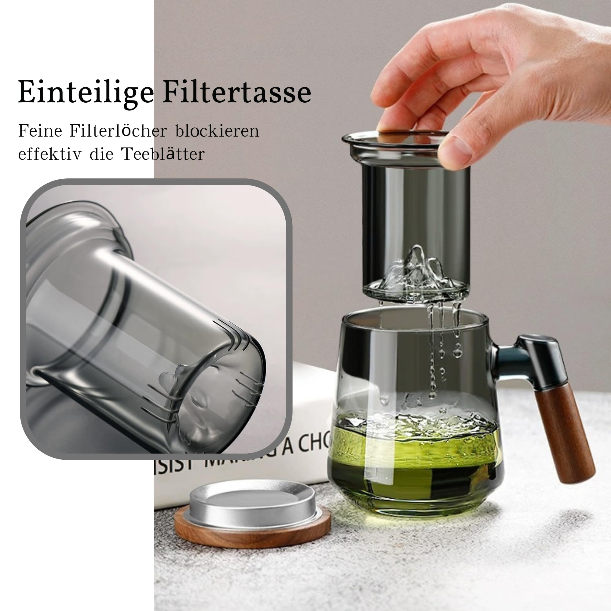 Greneric Glazen theekop met Infuser 12 oz, borosilicaatglas mok, duurzaam hittebestendig geschikt voor thee, dranken, ijskoffie