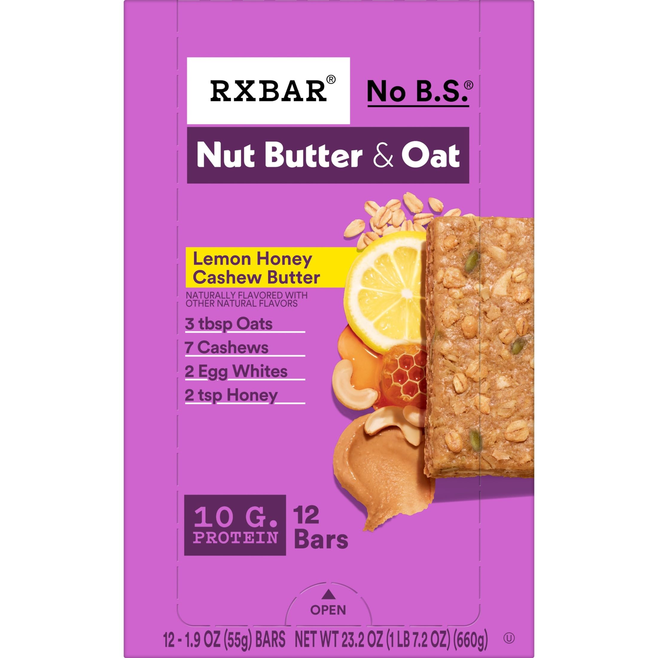 RXBAR Barrette proteiche al burro di noci e avena, snack proteici, snack bar, burro di anacardi al miele e limone, scatola da 22 once (12 barrette)