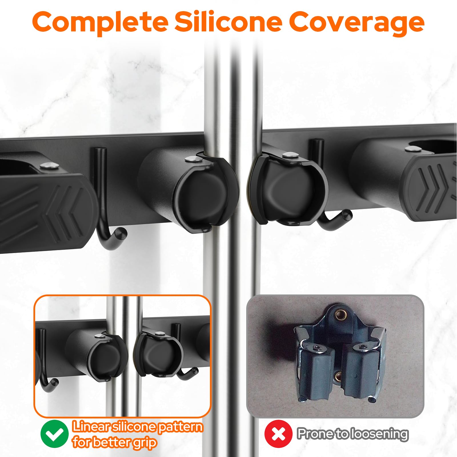 Alyvisun Porta Scope Parete 3 Slot e 4 Ganci, Portascope da Muro, Appendiscope da Muro con Clip in Silicone Antiscivolo per Casa, Garage e Giardino - Nero