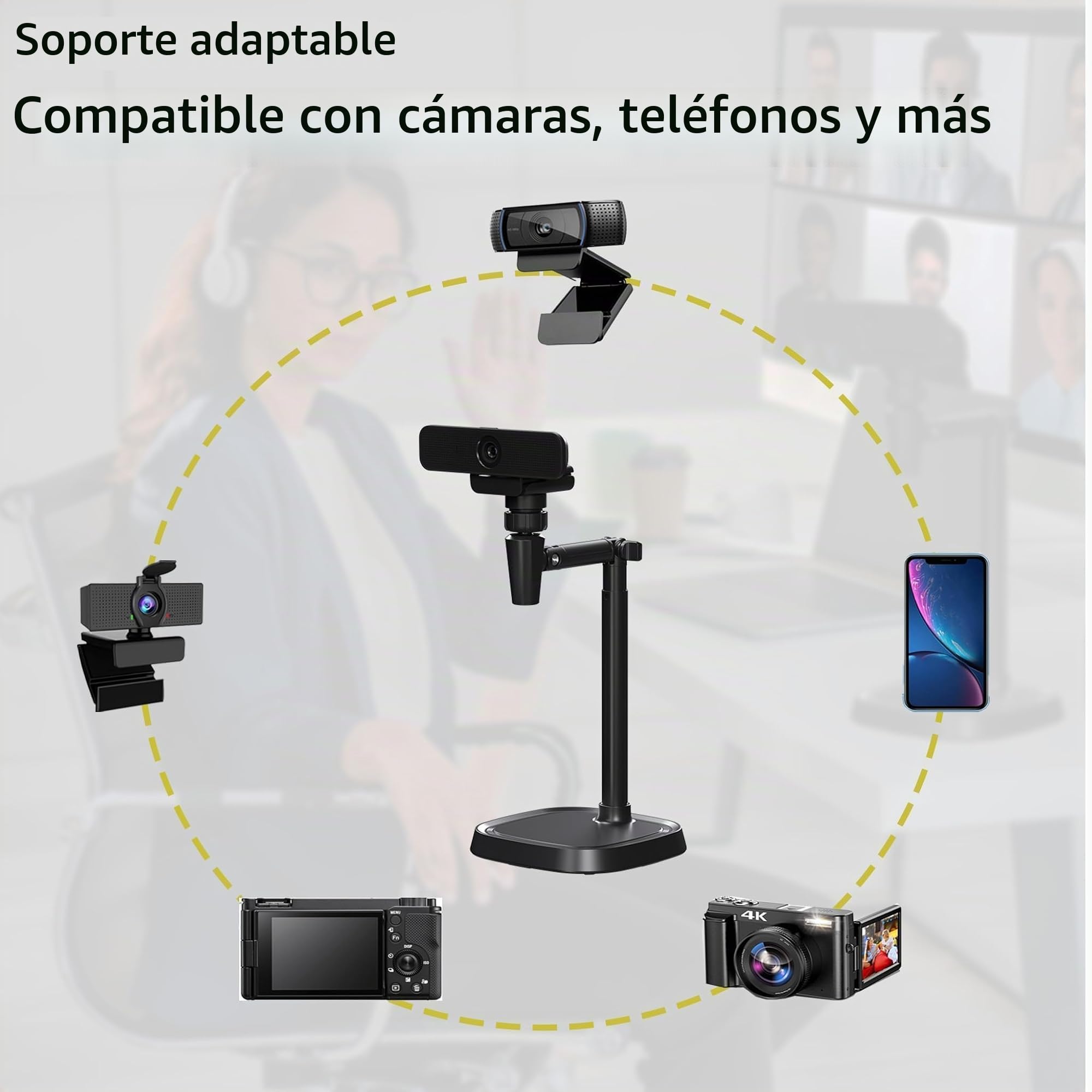 Soporte para cámara web, teléfono celular, C925e, C922x, C922, C930e, C930, C920, C615, Brio 4K, cámara réflex digital, luz derecha 1/4 pulgadas (negro)