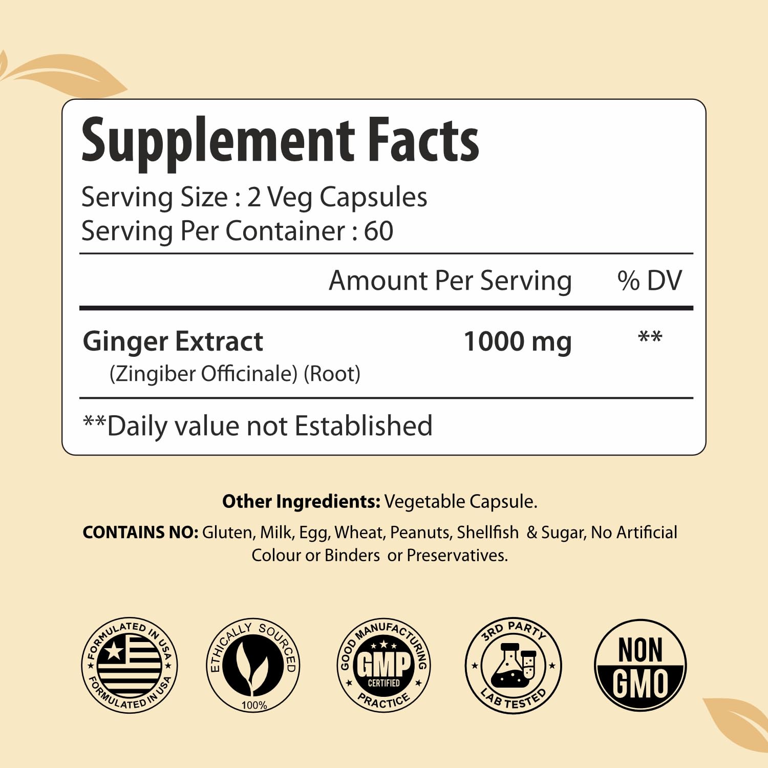 Ginger Root Capsules 1000mg, Potent Ginger Extract Powder, 120 Vegan Capsules, 2 Month Supply, Non-GMO and Gluten Free Ginger Supplement — Amazon image 2