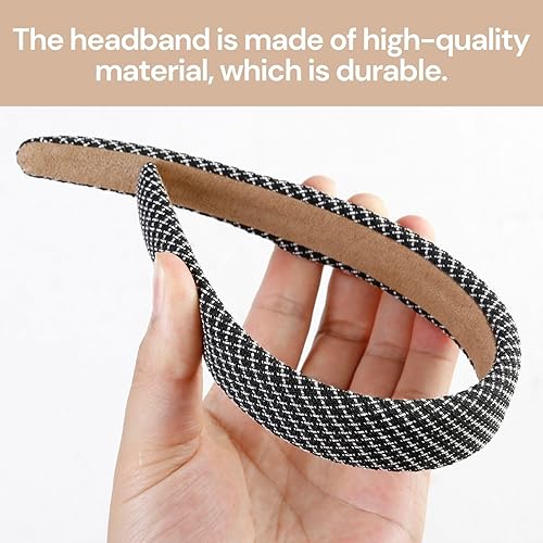 Miniatura 7 de WOVOWOVO Paquete de 4 diademas acolchadas de sarga suave a cuadros, esponja de 1 pulgada de ancho, accesorios antideslizantes para el cabello para