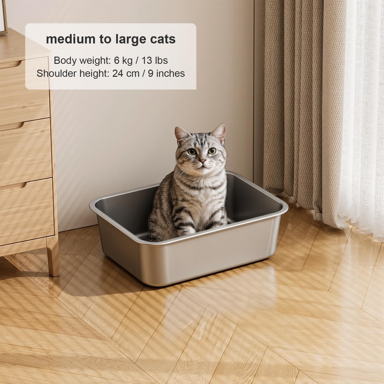 Stainless Steel Litter Box with High Sided, Metal Cat Litter Box, Odor-Free, Non-Stick Litterbox Pan, Easy to Clean Pet Supplies Toilet Tray for Indoor Cats, Kittens or Multicat Homes - image 7