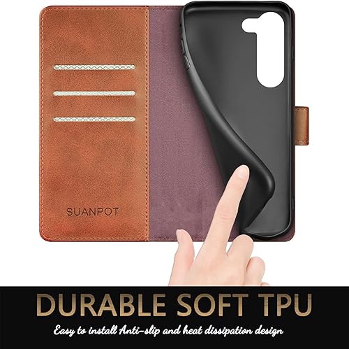 Miniatura 6 de SUANPOT Funda tipo cartera para Samsung Galaxy S23 5G con bloqueo RFID, tarjetero y tarjetero, funda protectora de piel sintética con tapa para