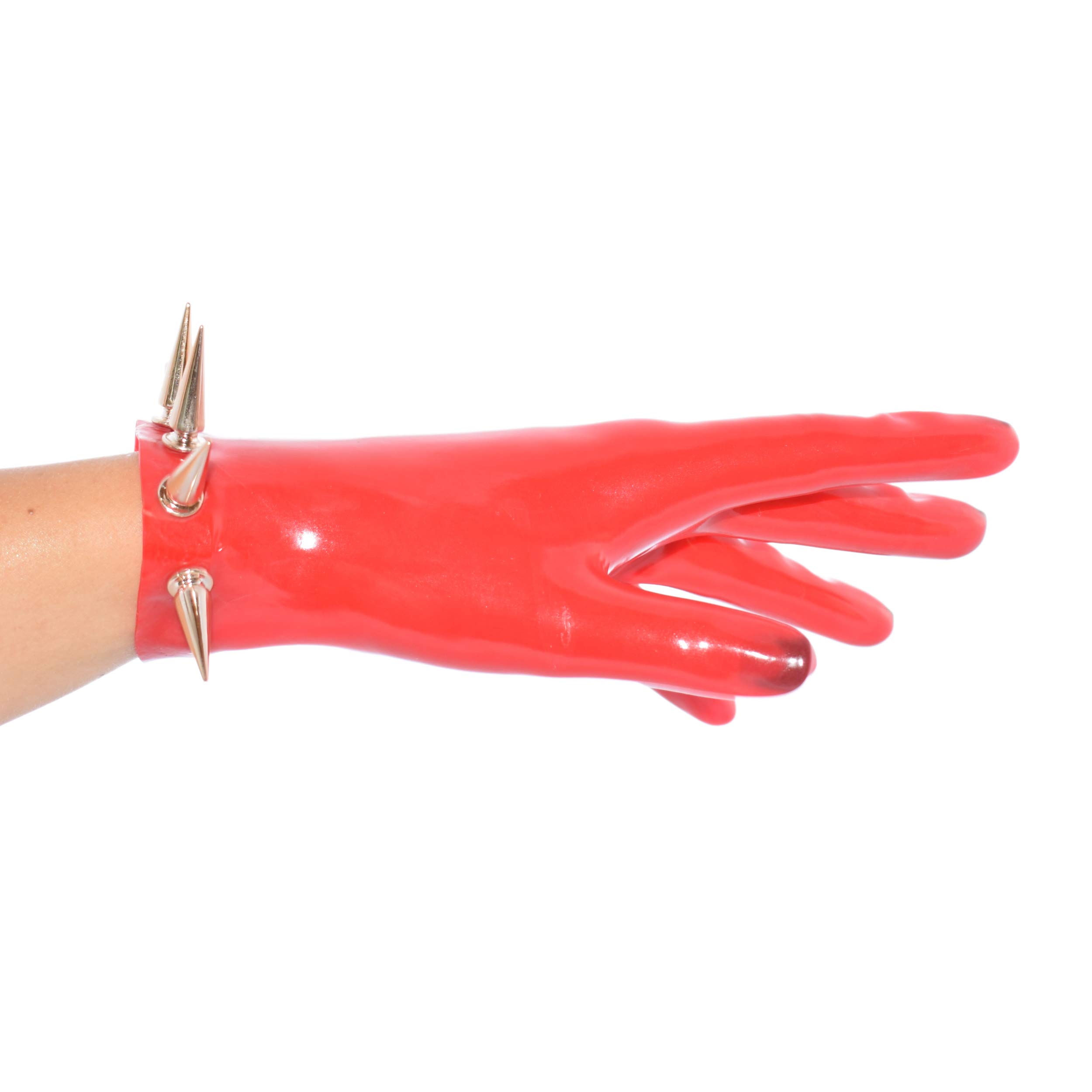 Rubberfashion Guantes de látex cortos - guantes de goma sexy con picos - guantes de látex cortos hasta la muñeca para damas y caballeros rojo 0,4mm XL