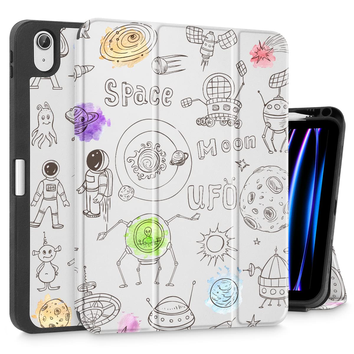 Tuiklol Case for iPad Air 11 inch (M3 2025/M2 2024) 6th Gen/iPad Air 10.9 inch 5th/4th Gen 2022 2020 Release with Pencil Holder,Slim Protective Auto Sleep/Wake Trifold Stand Tablet Cover,Astronauts