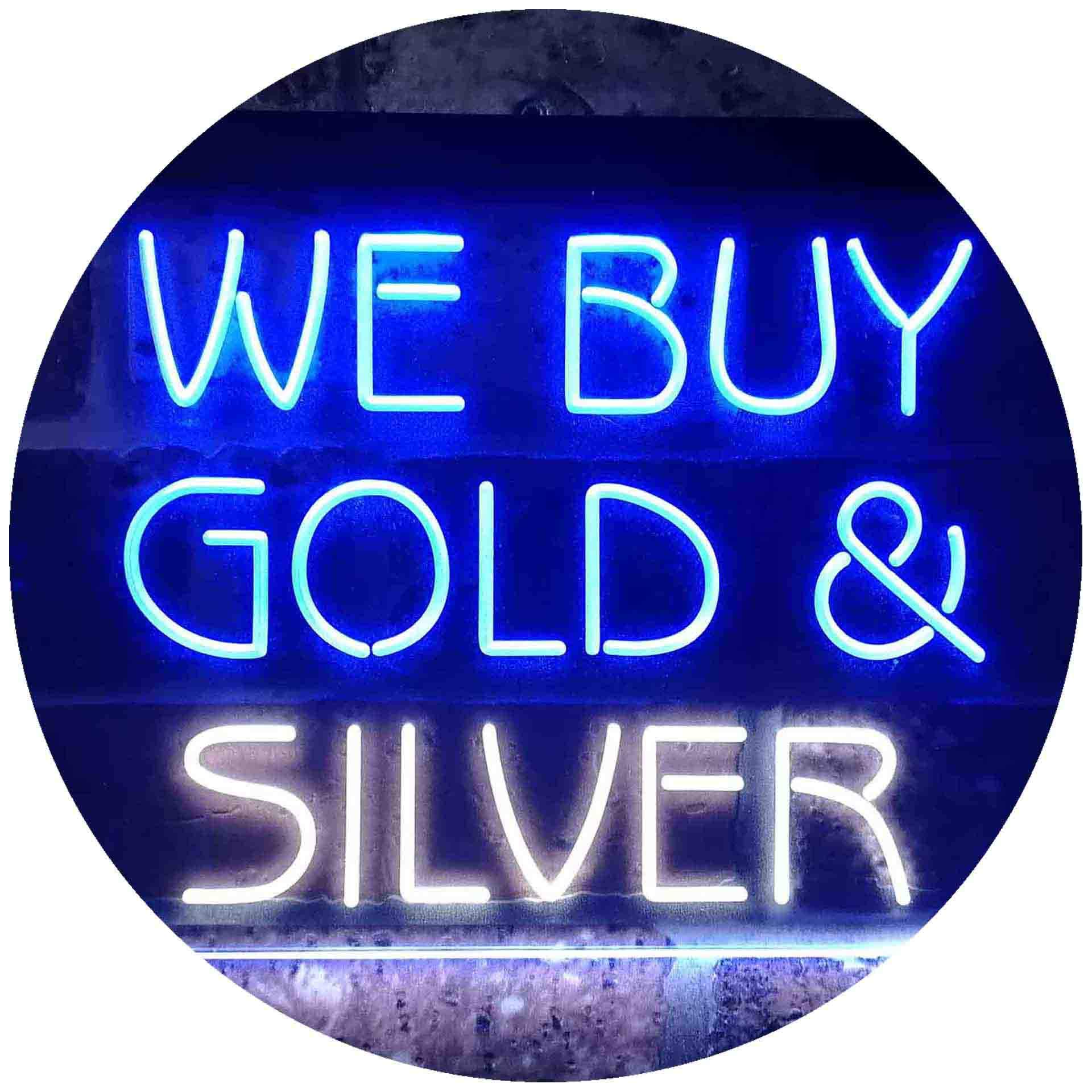 Advpro White & Blue We Buy Gold Silver Shop Dual Color Led Neon Sign 400 X 300Mm St6s43-I3508-Wb