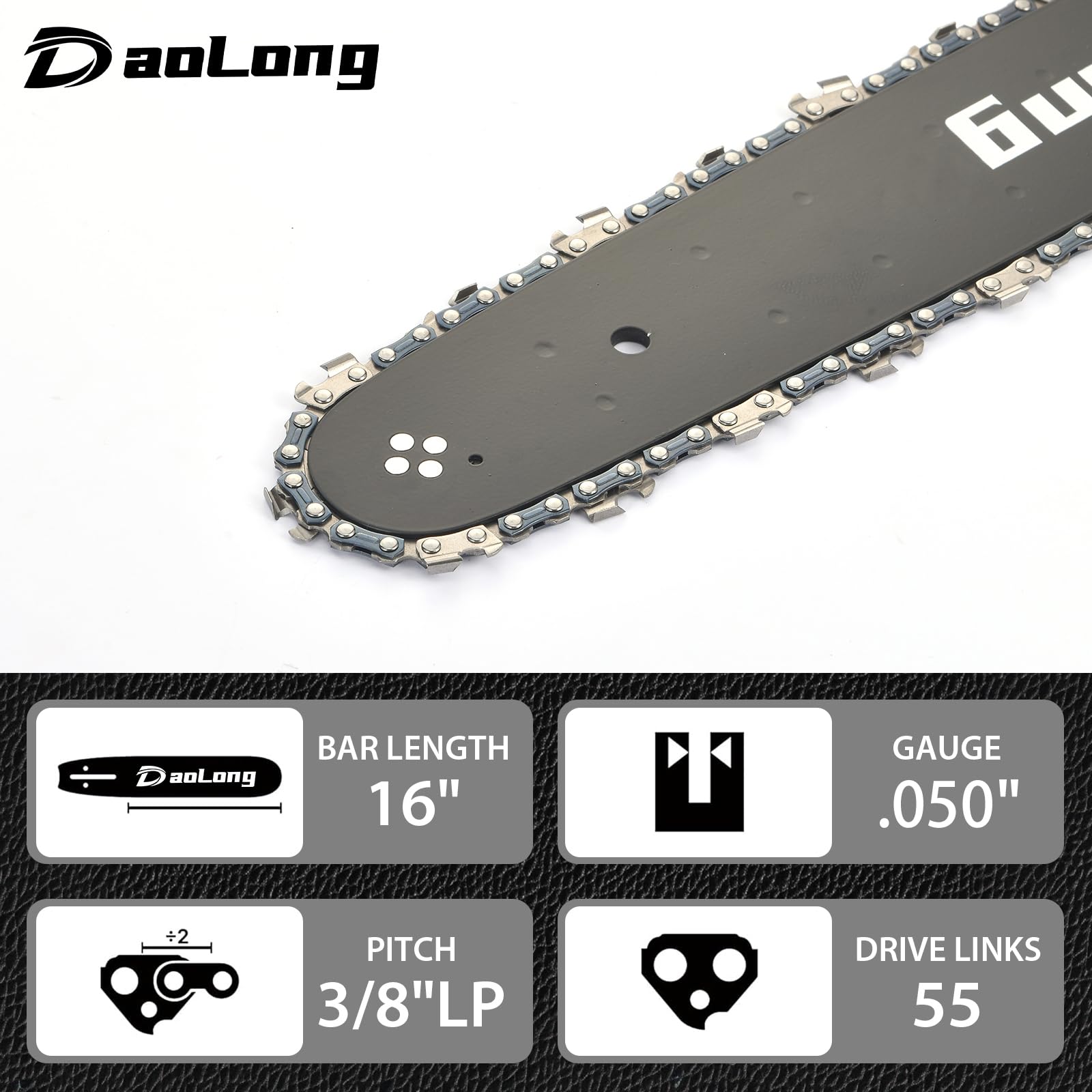 Combo de barra de motosierra de 16 pulgadas y cadena – paso LP de 3/8 pulgadas calibre .50 pulgadas, 55 eslabones de transmisión para MS170/MS180c/Stihl MS170 Bar/16 cadena de motosierra – Kit