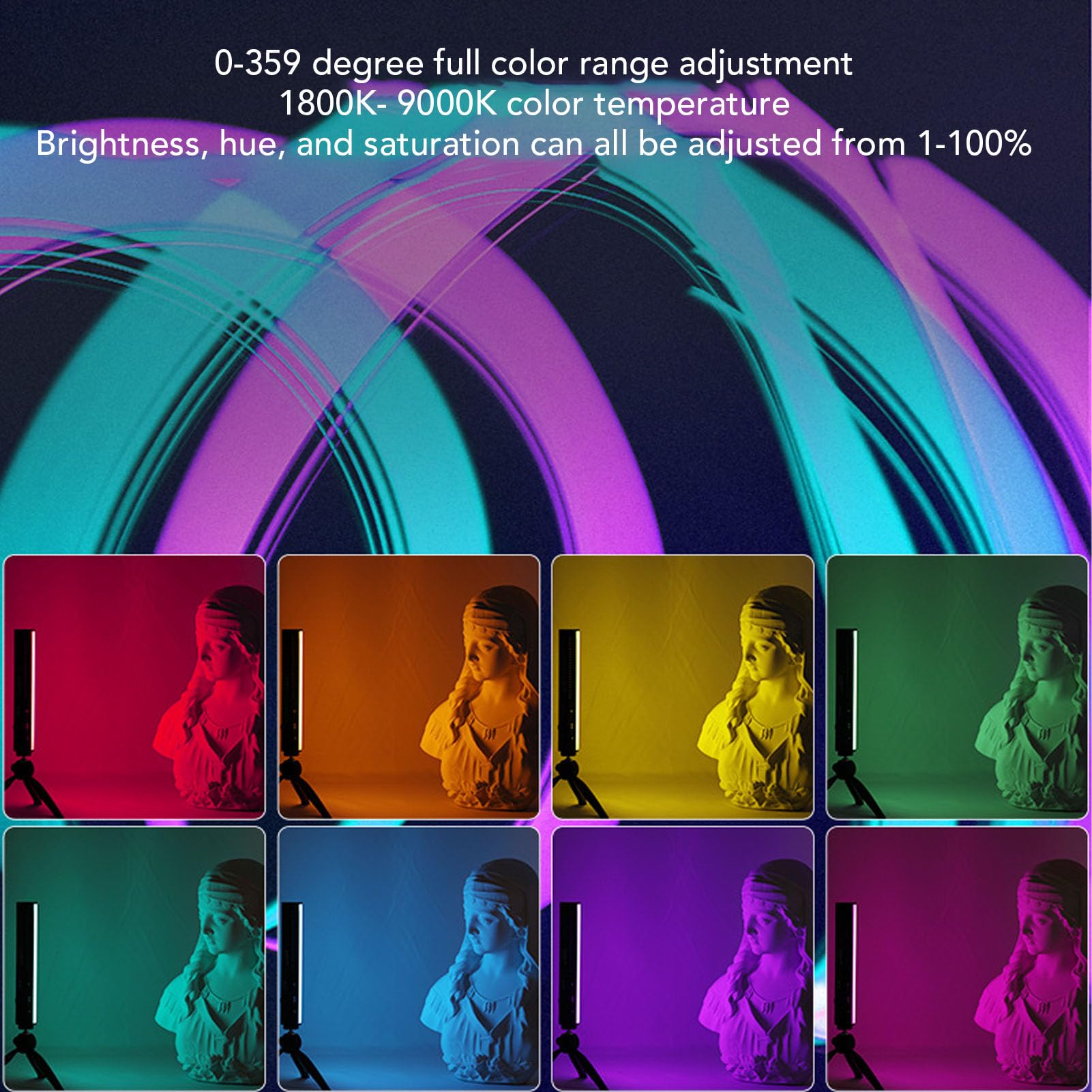 Bacchetta Luminosa LED RGB, Bacchetta Luminosa con Temperatura Colore Regolabile CRI95, 1800K-9000K con estremità Magnetiche e Batteria da 2600mAh, Ideale per Fotografia, Registrazione Video