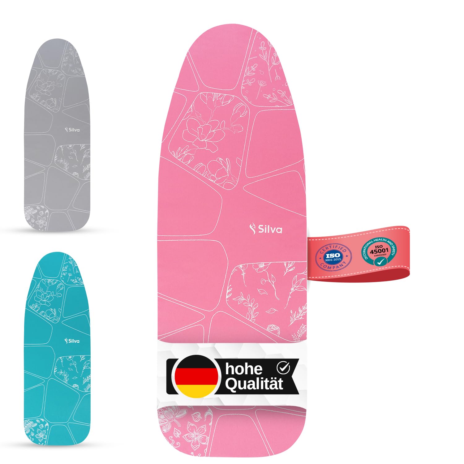 Silva Ironing Board Cover 140 x 50 cm for Steam Ironing Station and Irons Steam 100% Cotton and 5 mm Felt Thickness Ironing Board Cover for Quick Ironing Iron Board Cover (XL, Pink)