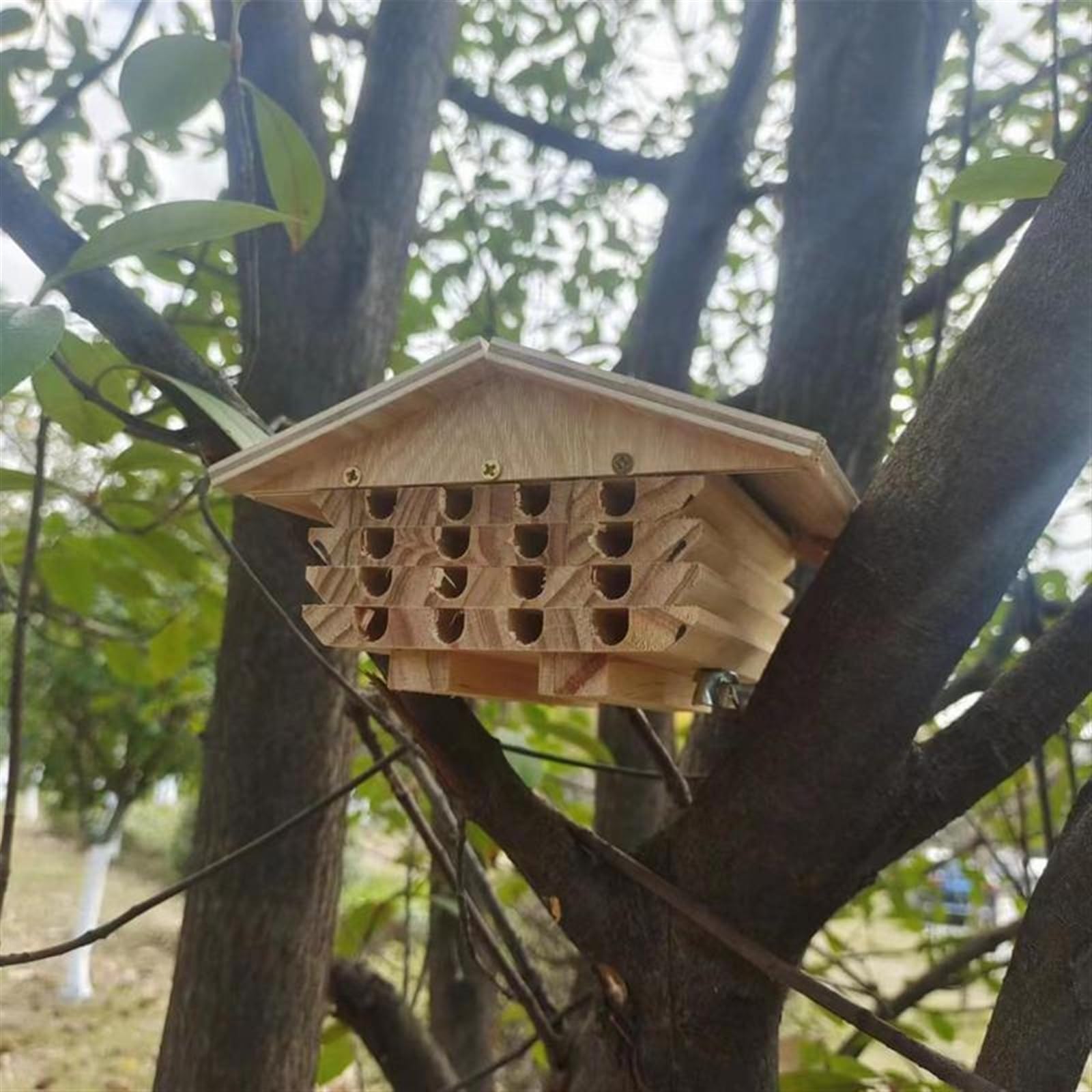 Bee House - Caja de anidación hecha a mano para habitación de abejas que atrae a los polinizadores de abejas pacíficas para mejorar las herramientas de jardín