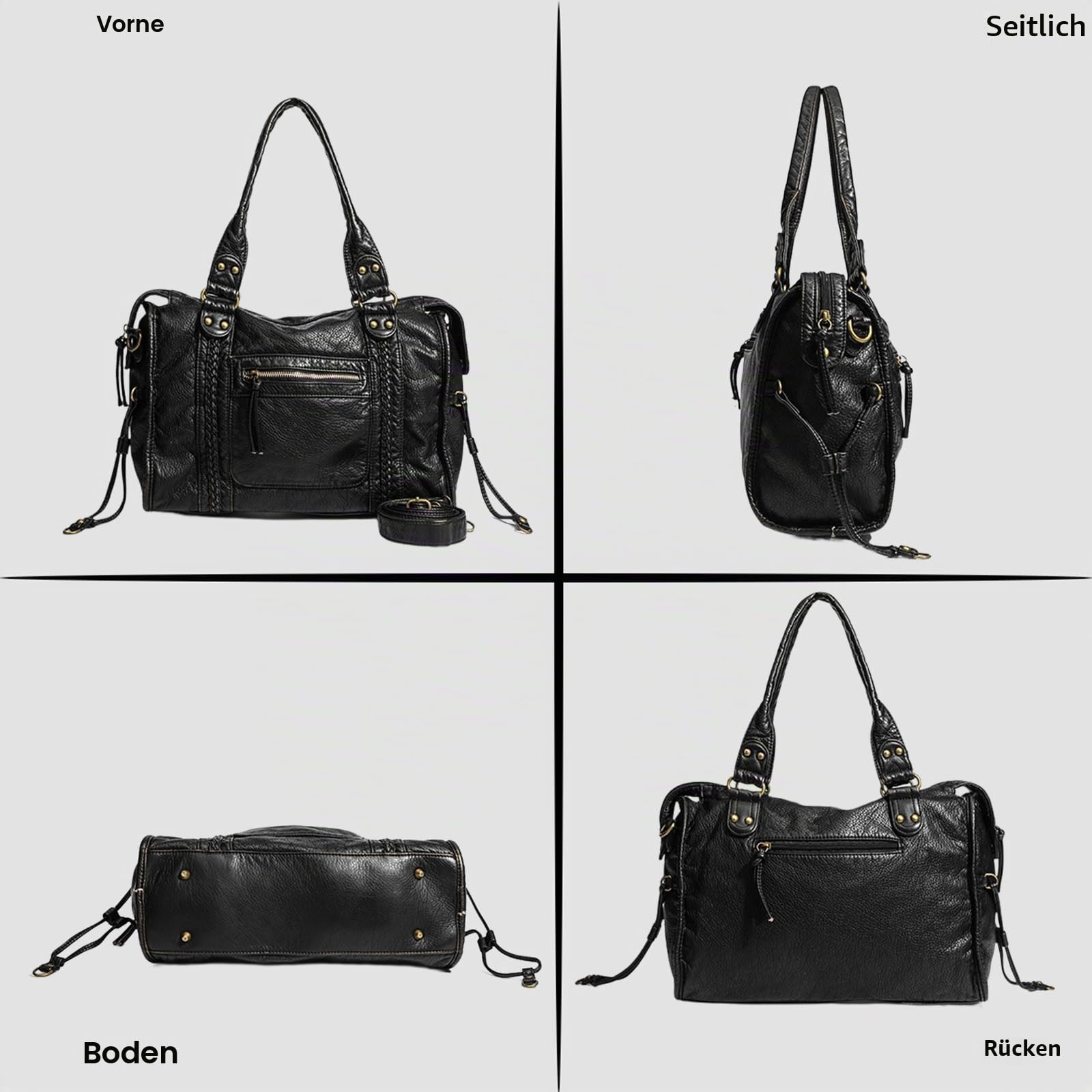 Tasche Schwarz Vintage Leder Tragetasche Für Damen Vintage-Urban-Taschen Nieten Tragetasche Damen Y2K Schultertasche Punk-Stil Ledertasche Hobo Bag