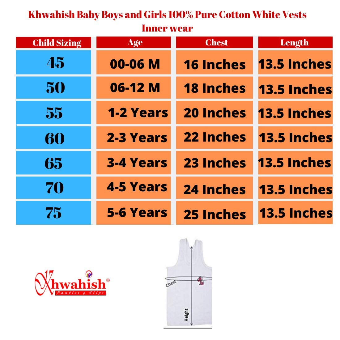Khwahish Baby Boys and Girls 100% Pure Cotton White Sleeveless Vest Inner Wears Combo Pack of 3, 6 & 12 Pieces. (12 Pieces Combo, 2-3 Years) 1