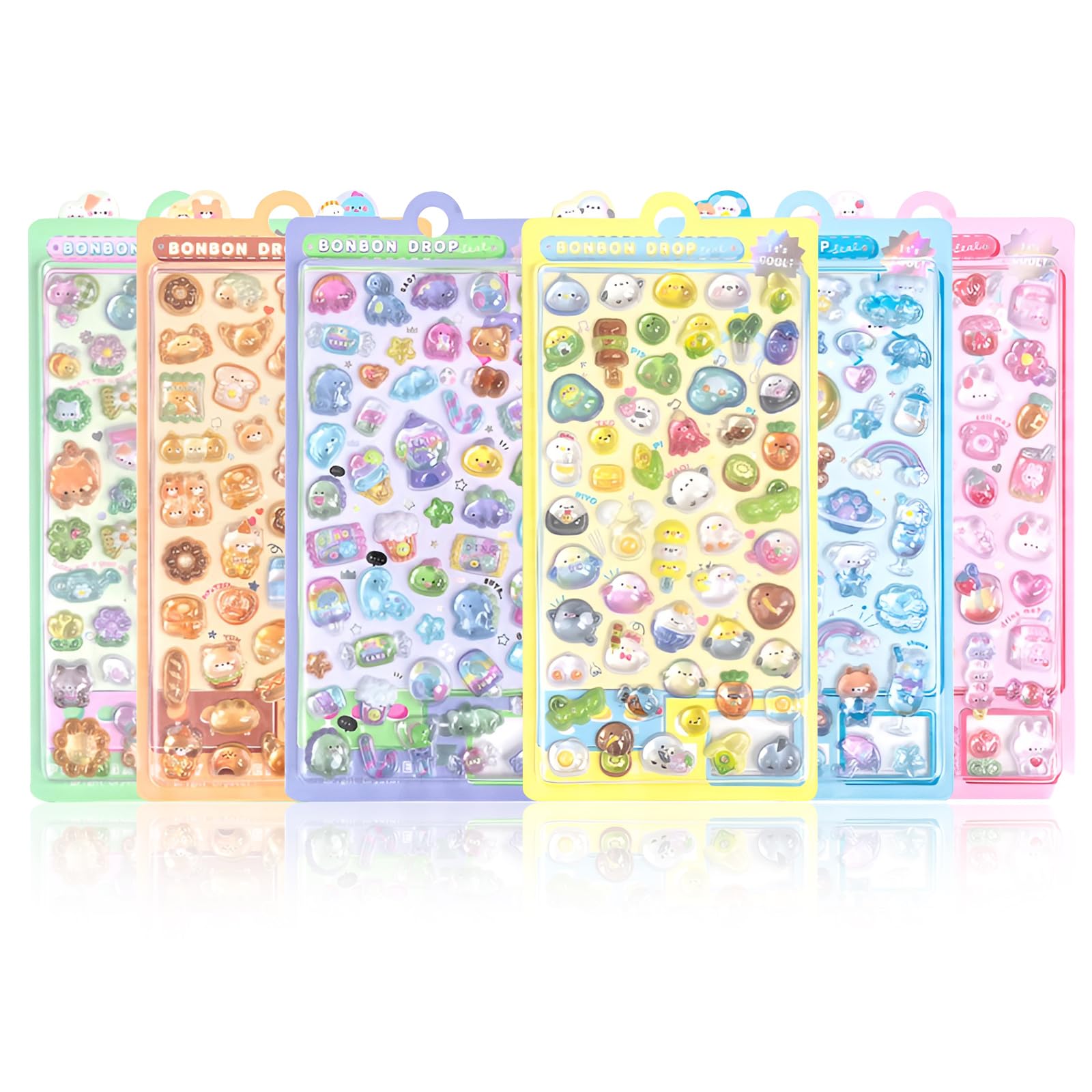 aninako ぷくぷくシール 6枚 可愛い ボンドロップ シール ぷっく 立体 装飾用 空気入り ごほうび ステッカー 猫 うさぎ くま 立体 DIY用 手帳 アルバム スマホケース (6)