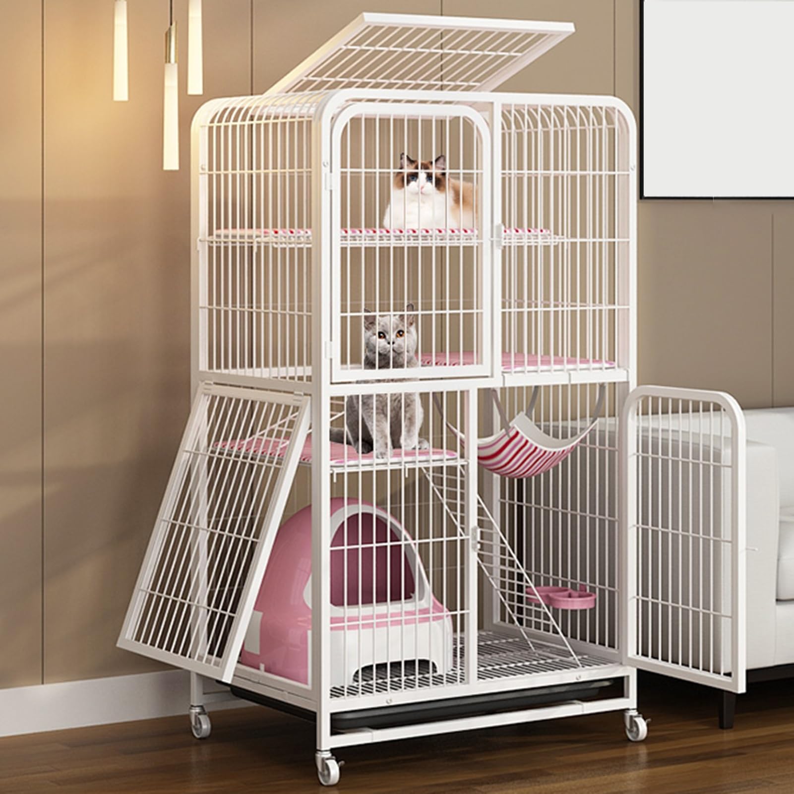 Cage à chat à 4 niveaux enclos métallique intérieur petits animaux