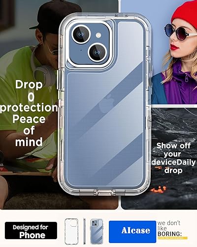 Miniatura 4 de AICase Funda transparente para iPhone 15, resistente y duradera de 3 capas no amarillenta protección contra caídas de grado militar a prueba de