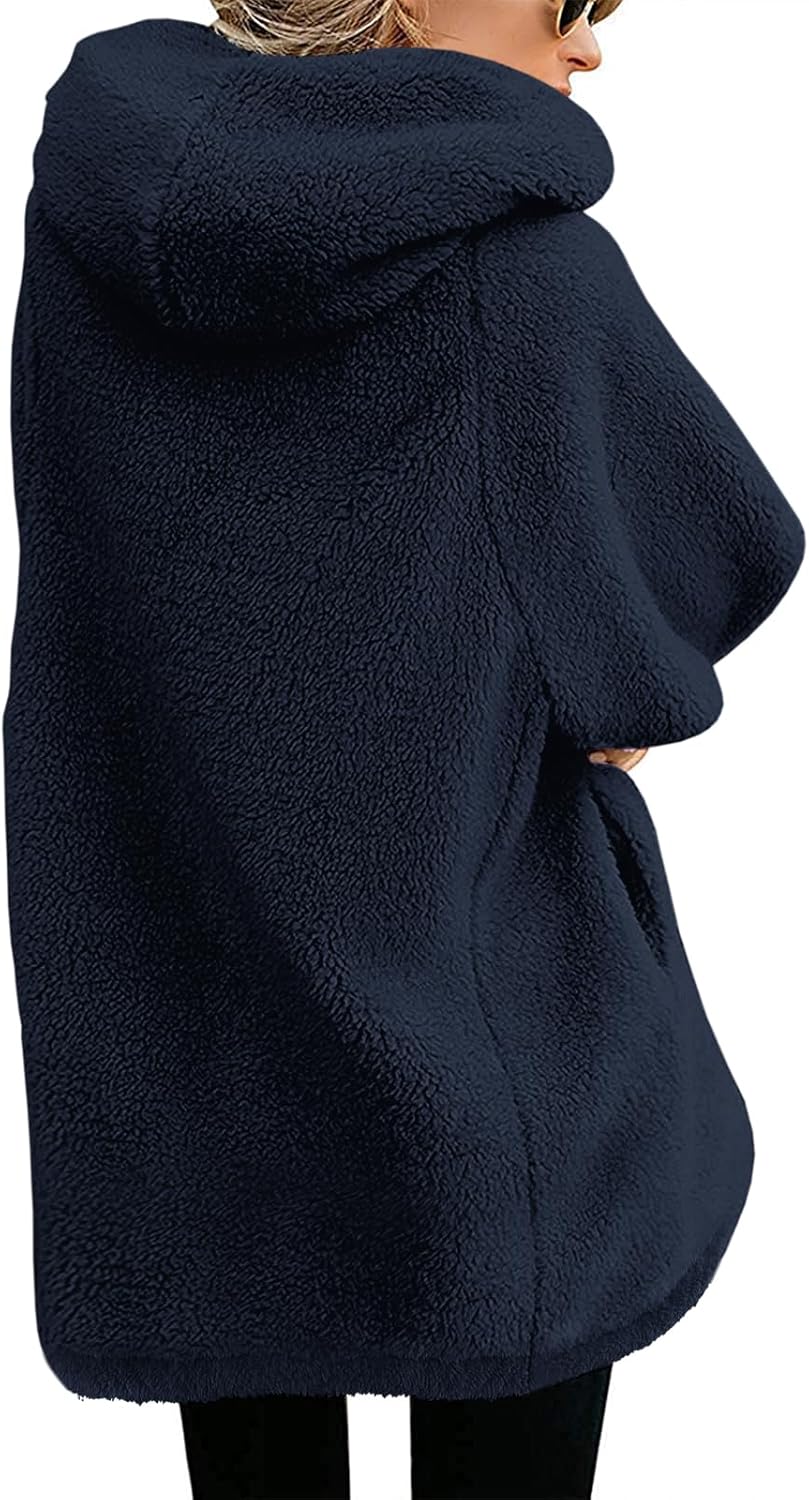 Yanekop Womens Oversized Sherpa Jacket Fuzzy Fleece Zip Up Jacket Warm Winter Coats Faux Fur Coat with Pockets - Image 4