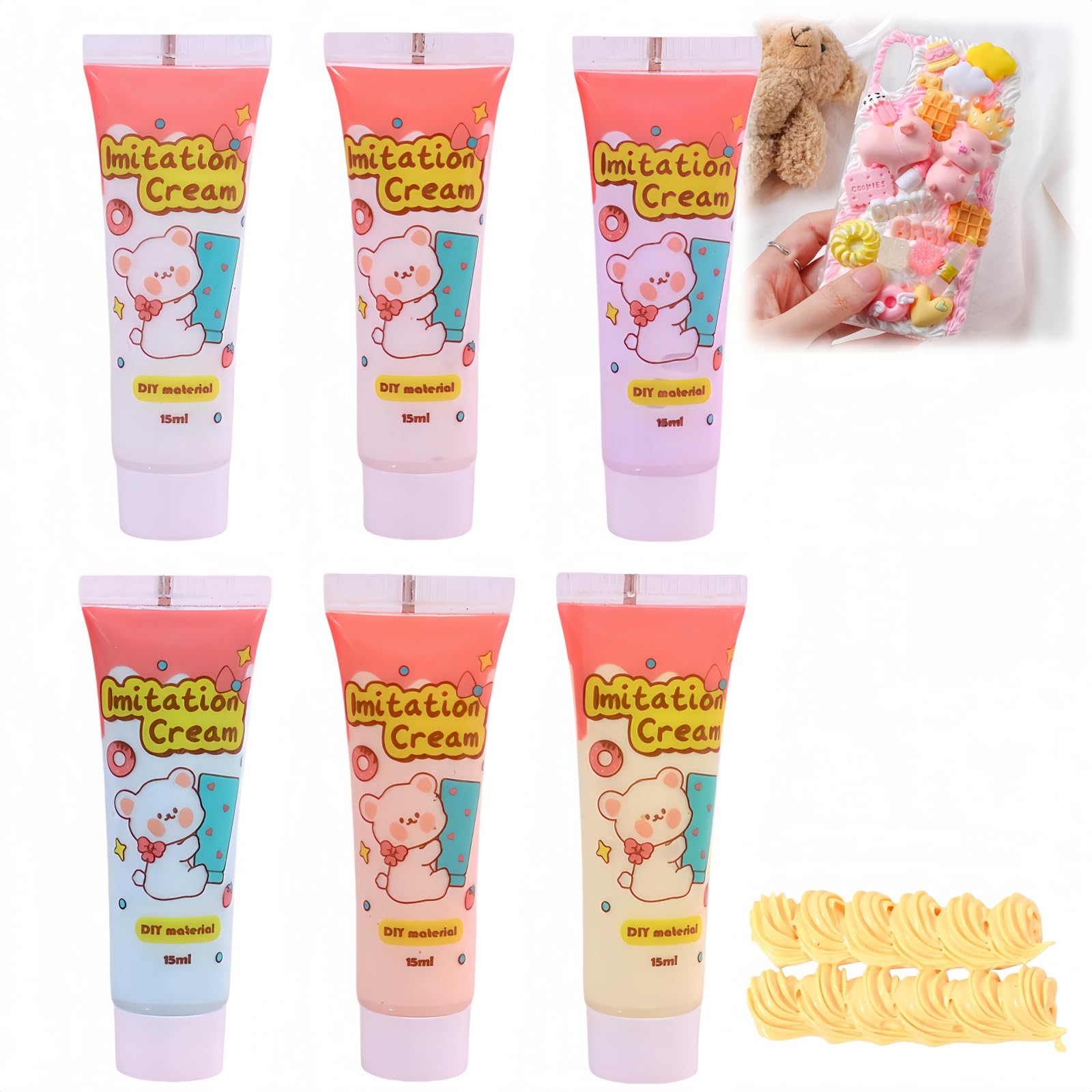 6 Colours Multipurpose Cream Glue,Simulation Cream Glue Set,Cream Clay Adhesives,Kit for DIY,Scrapbooking,Jewellery & Craft Decorations,Handcrafted Diy Phone Case Crafting,Soft Clay Decoration,15ml